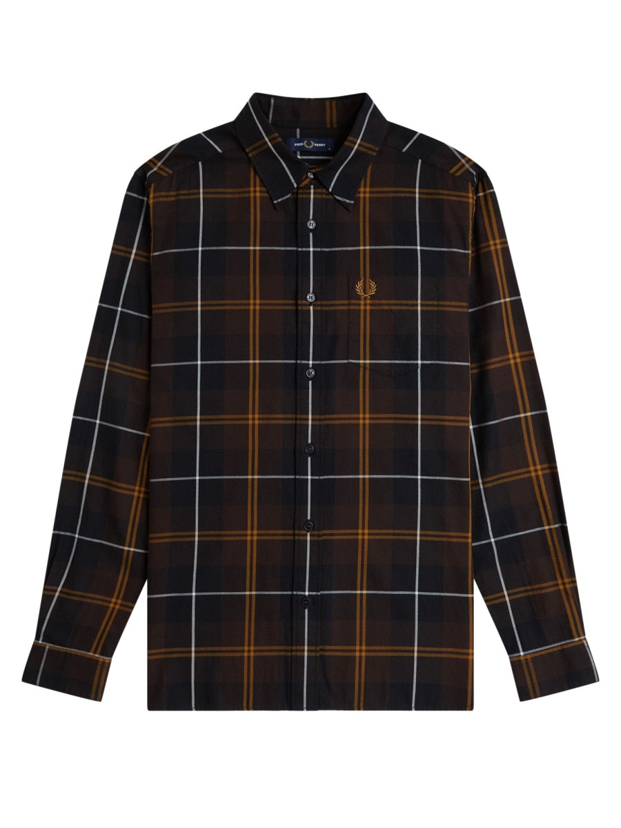 Fred Perry Check Cotton Shirt — Brown, view 3