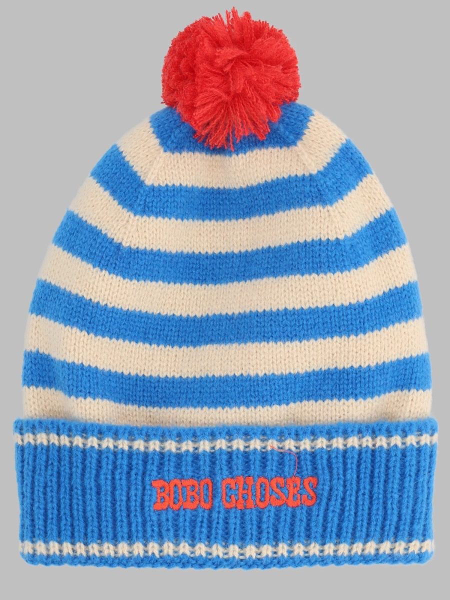 Bobo Choses B226AI040K_451 Striped Knit Beanie — Blue by Bobo Choses