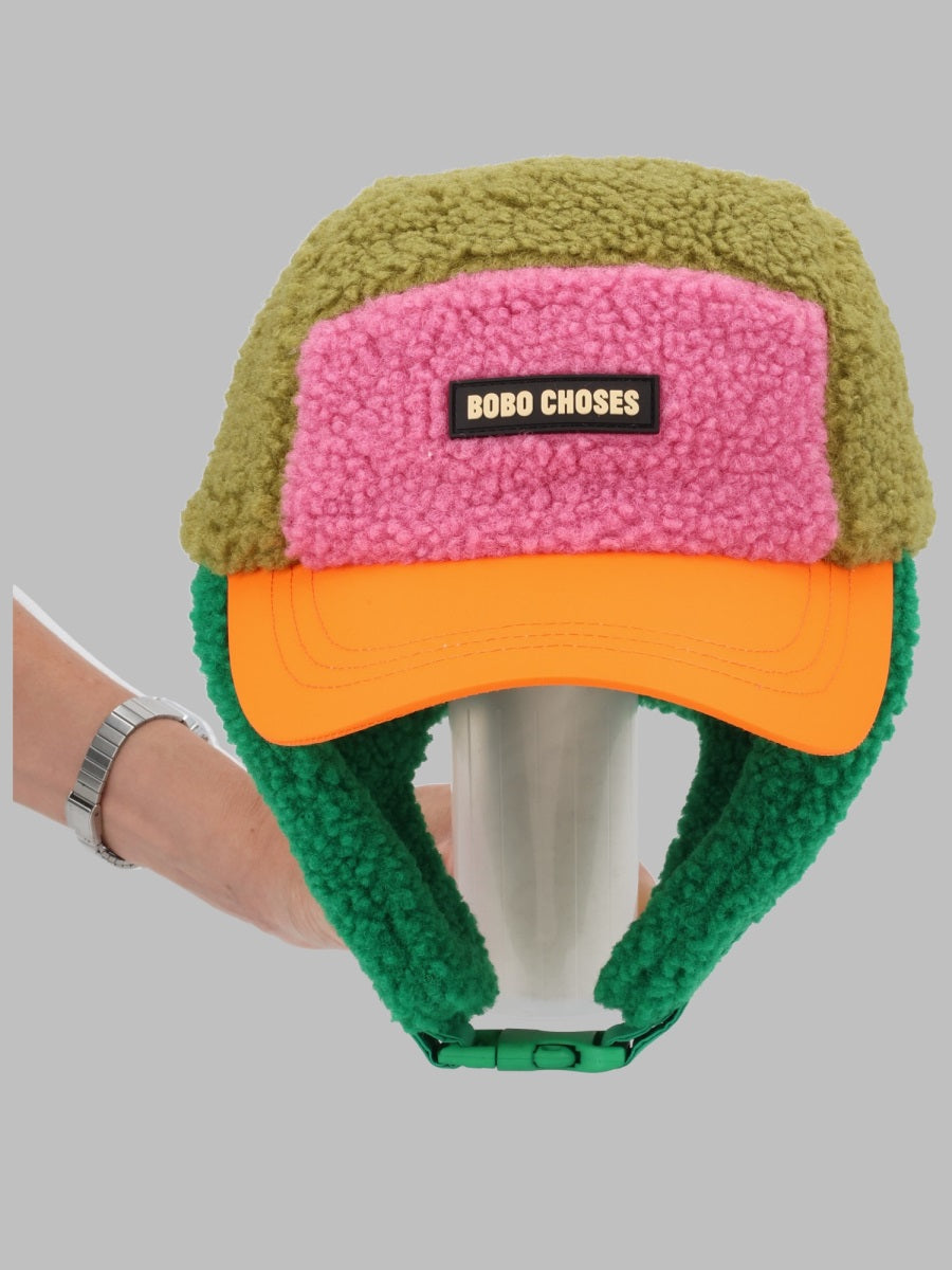 Bobo Choses B226AI031K_311 Color Block Sheepskin Winter Hat — Green by Bobo Choses
