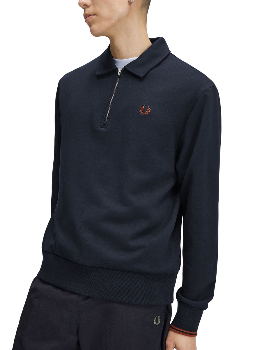 Fred Perry Logo-Embroidered Cotton Sweater — Navy by Fred Perry