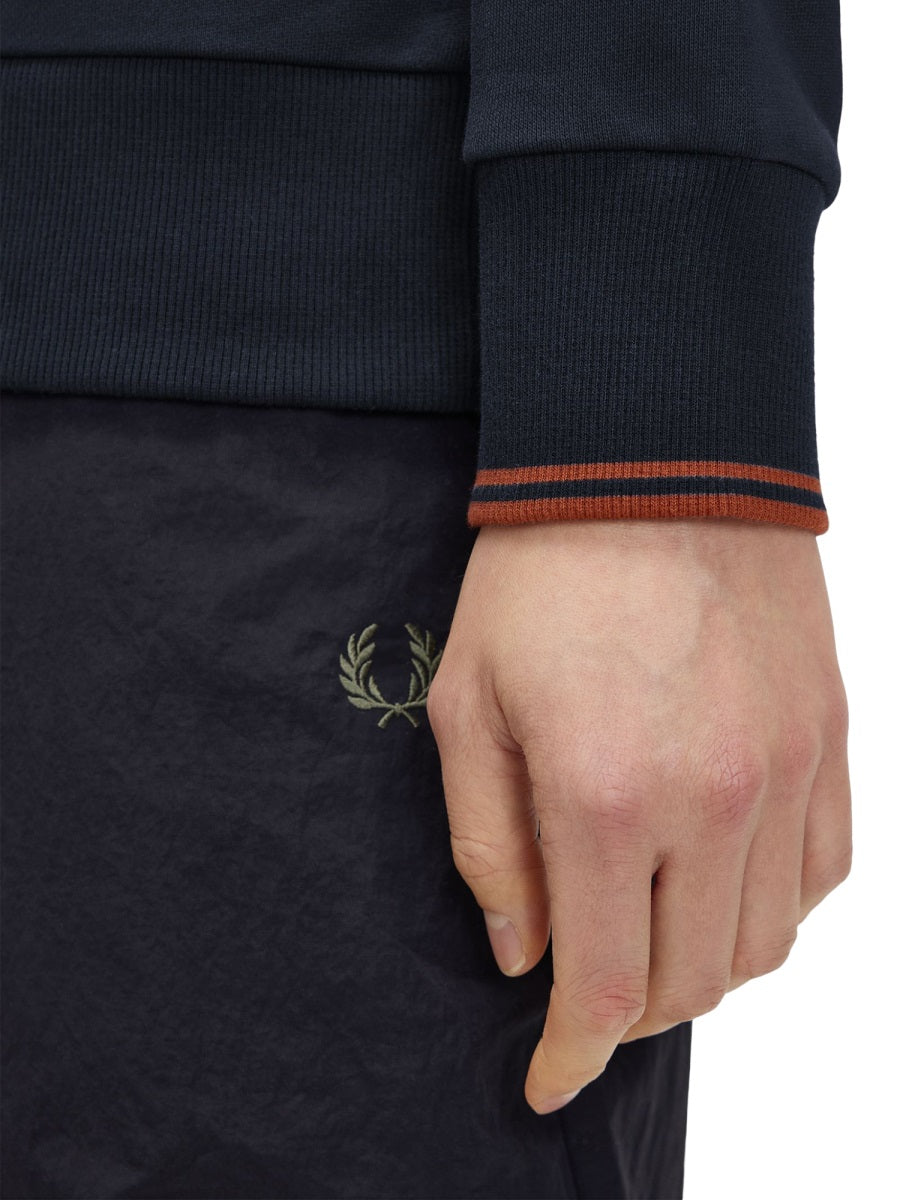 Fred Perry Logo-Embroidered Cotton Sweater — Navy, view 2