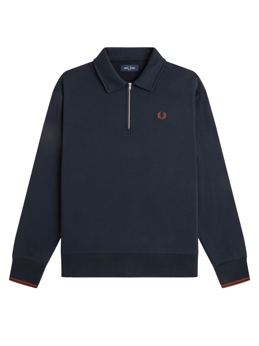 Fred Perry Logo-Embroidered Cotton Sweater — Navy, view 3