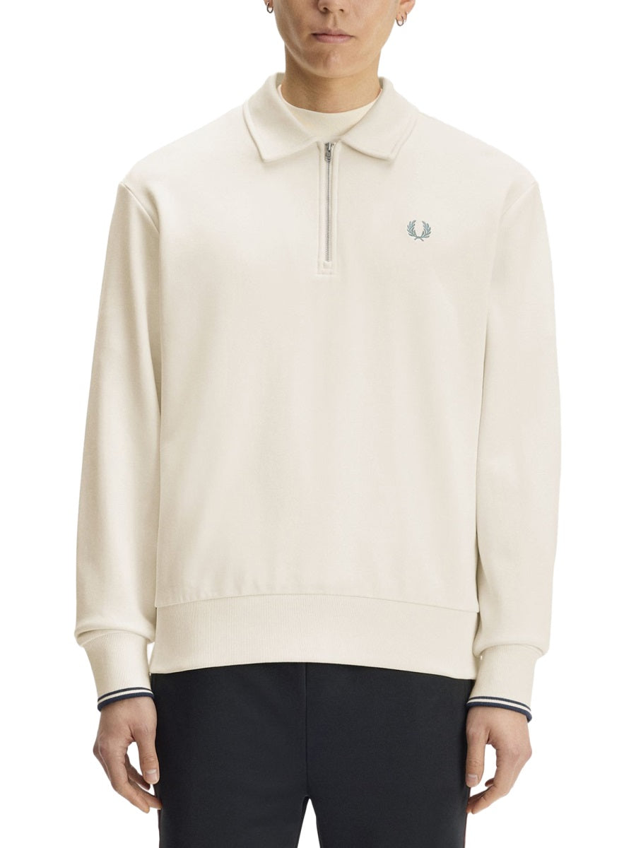 Fred Perry Logo-Embroidered Cotton Sweatshirt — Ivory, view 3