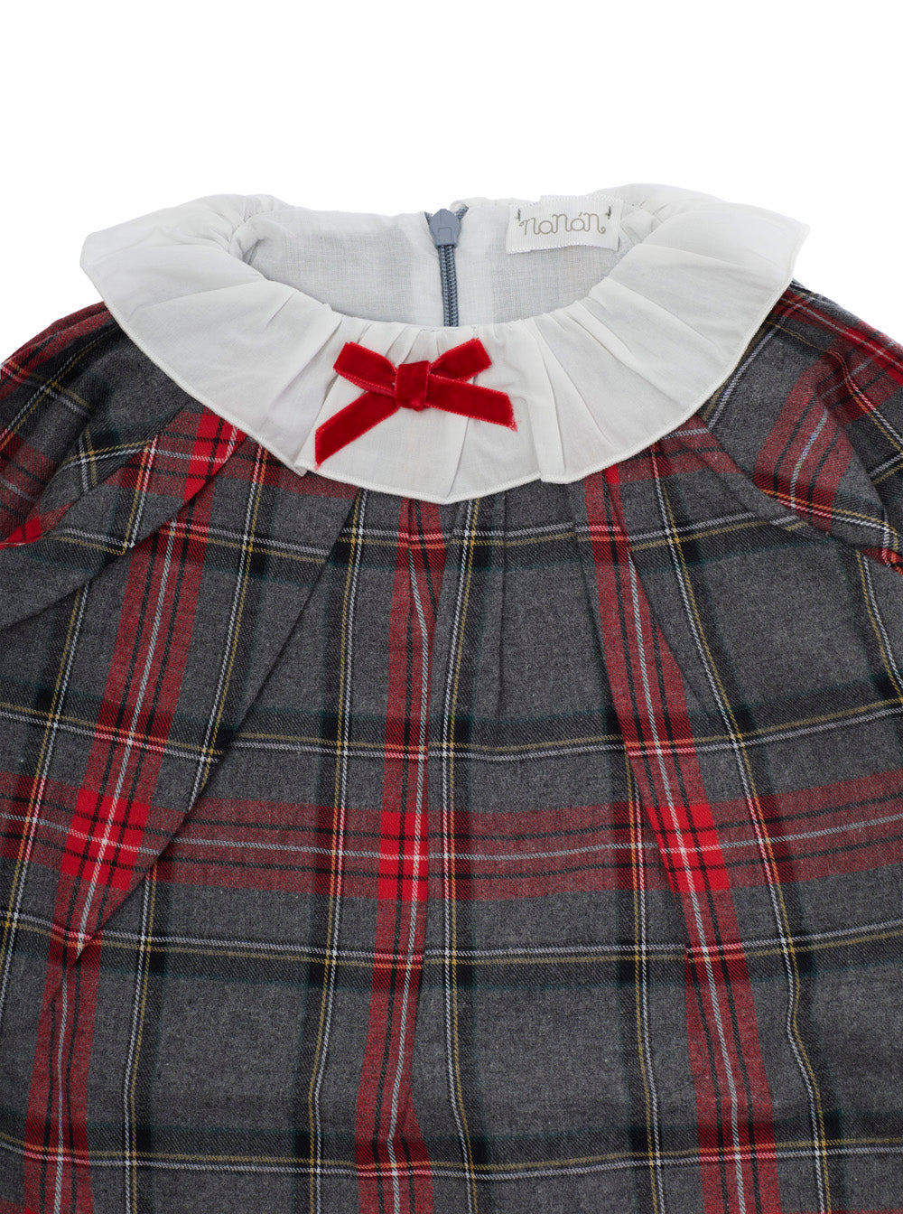 NanáN Cotton Long-Sleeve Plaid Dress — Gray, view 3