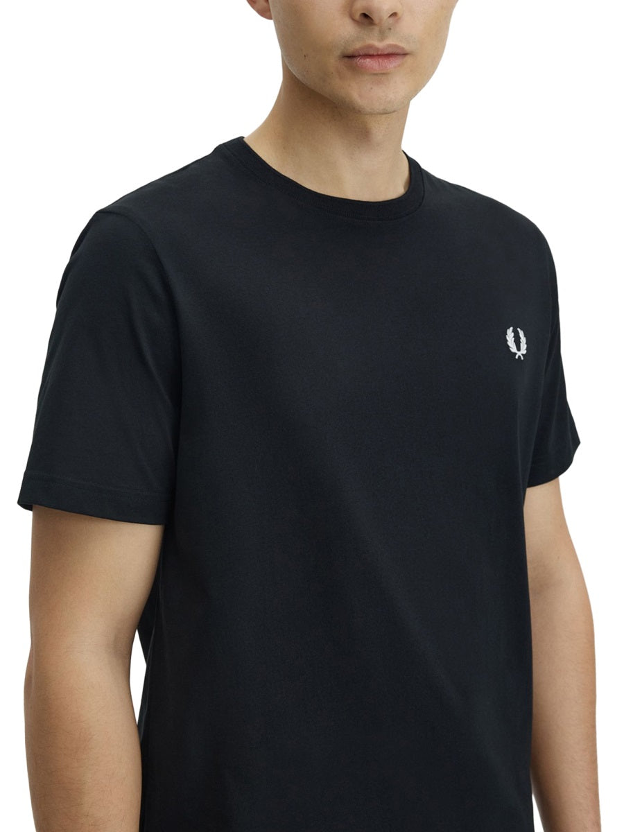 Fred Perry Logo-Embroidered Cotton T-Shirt — Black, view 3