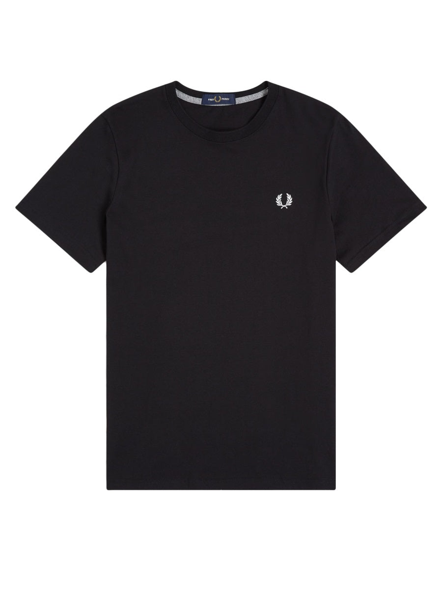 Fred Perry Logo-Embroidered Cotton T-Shirt — Black, view 4
