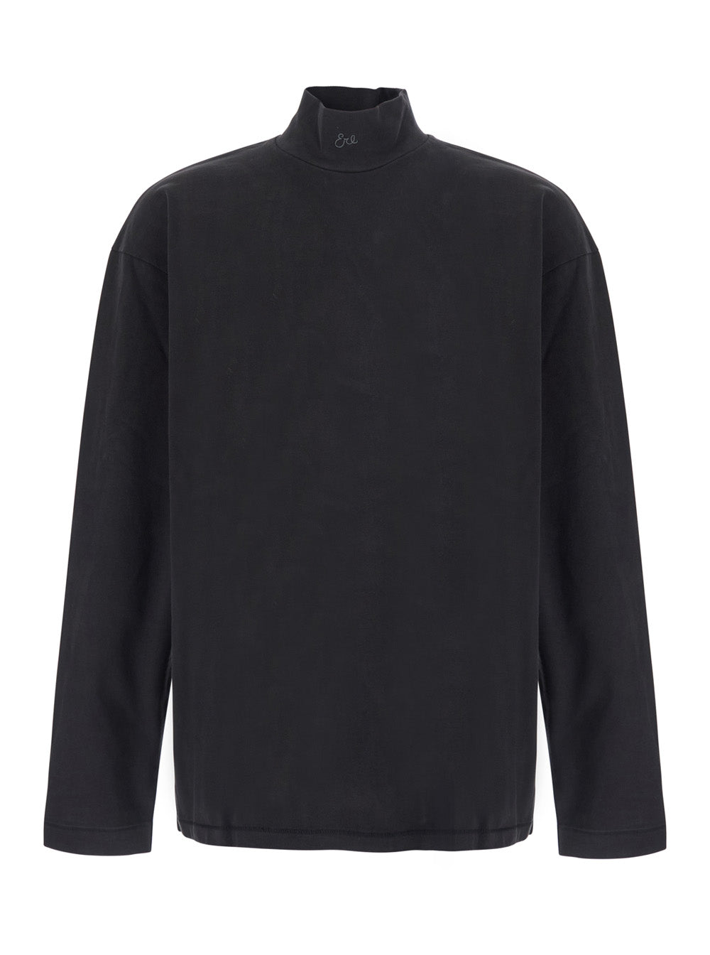 Erl Mock-Neck Cotton Long-Sleeve Tee — Black by Erl