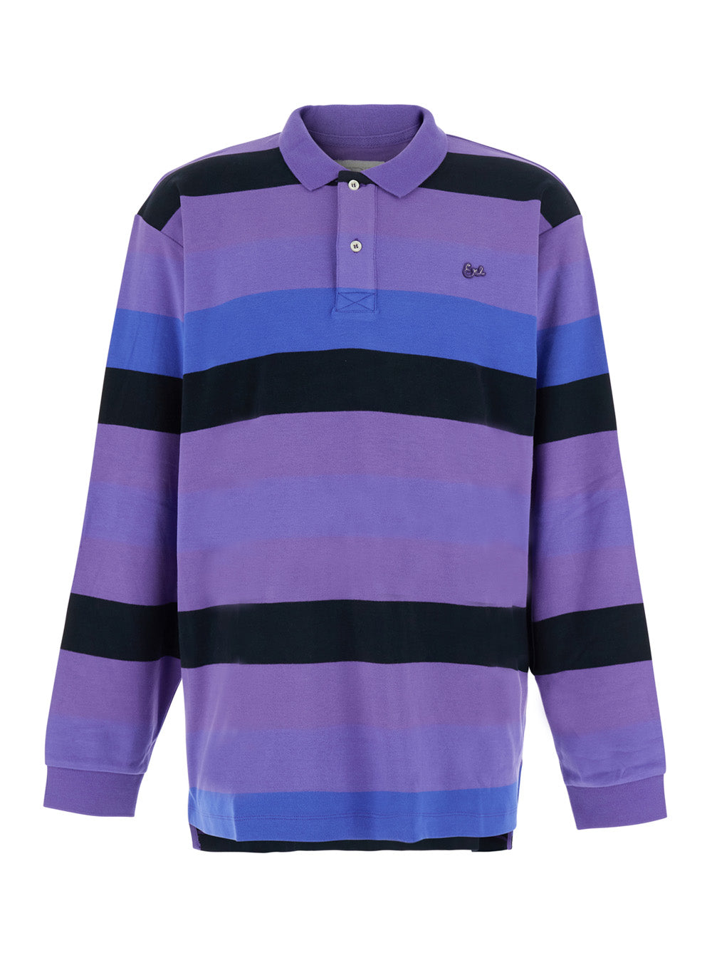 Erl Striped Rugby Long-Sleeve Knit Polo — Purple by Erl
