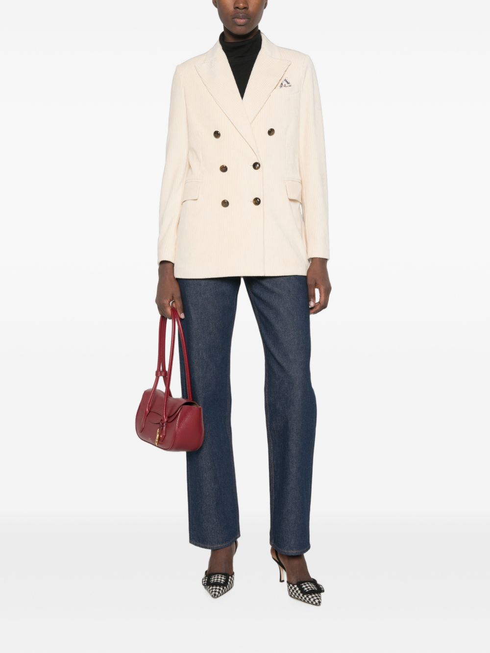 Circolo 1901 Cotton Corduroy Double-Breasted Blazer — Cream, view 2