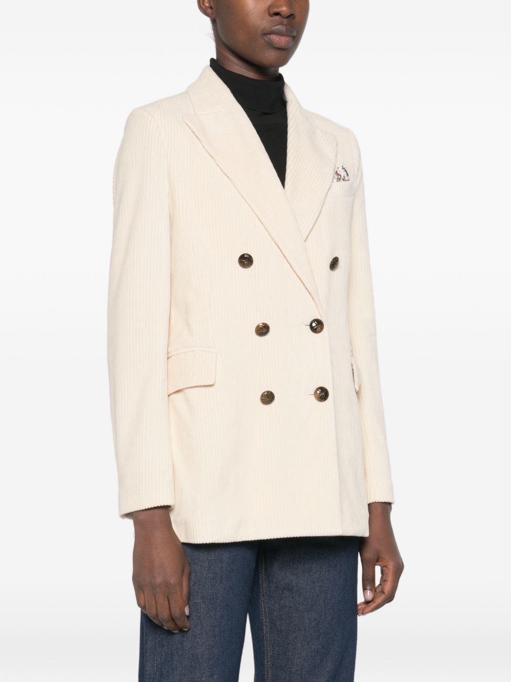 Circolo 1901 Cotton Corduroy Double-Breasted Blazer — Cream, view 5