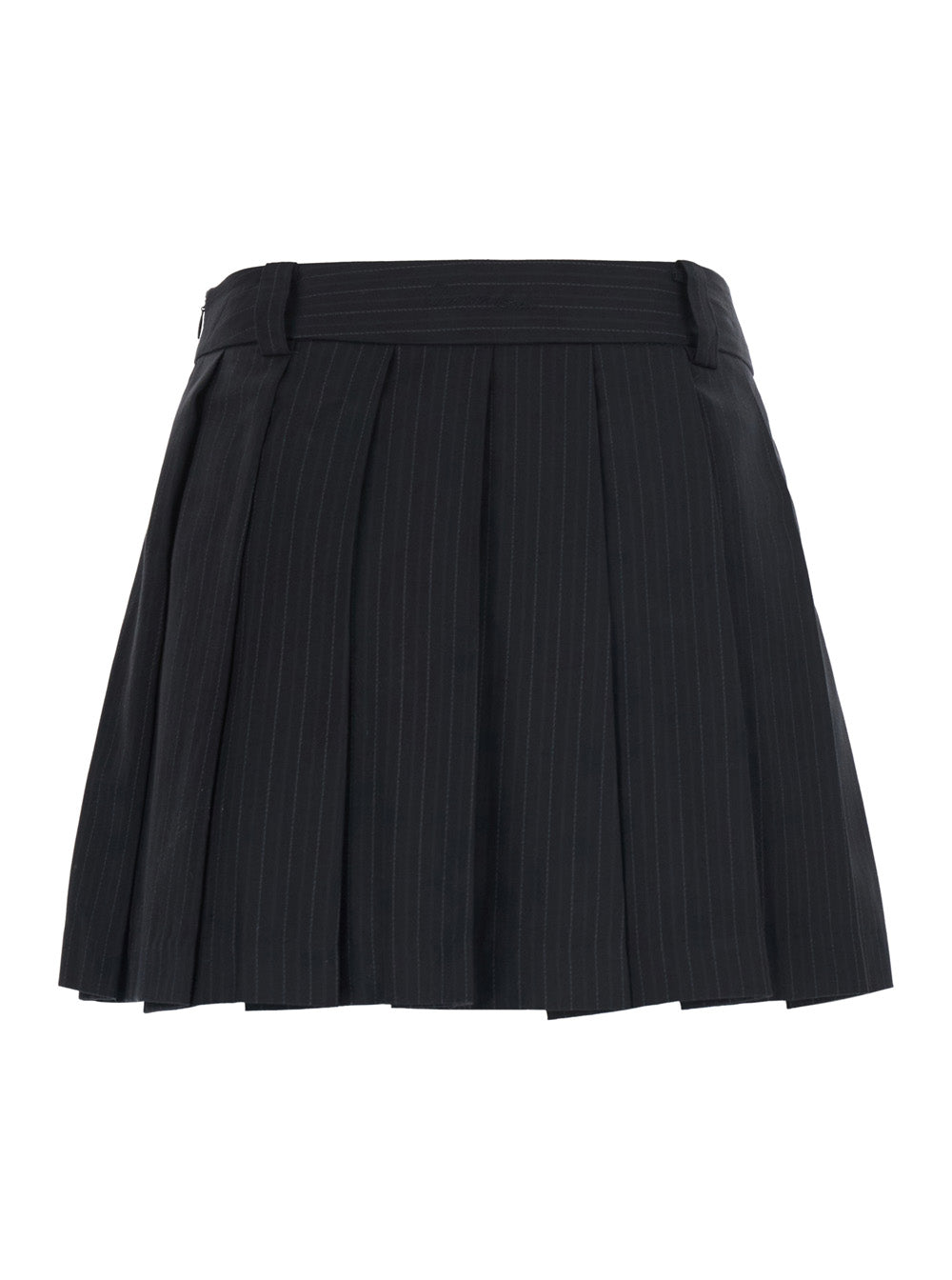 Dunst Pleated Mini Striped Skirt — Black, view 2
