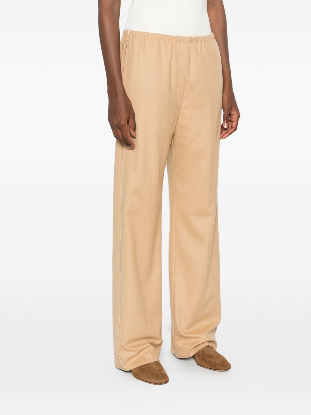 Forte Forte Wide-Leg Wool Trousers — Beige, view 4