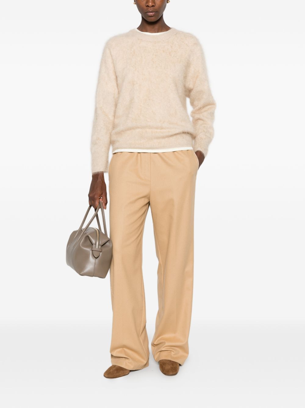 Forte Forte Wide-Leg Wool Trousers — Beige, view 5