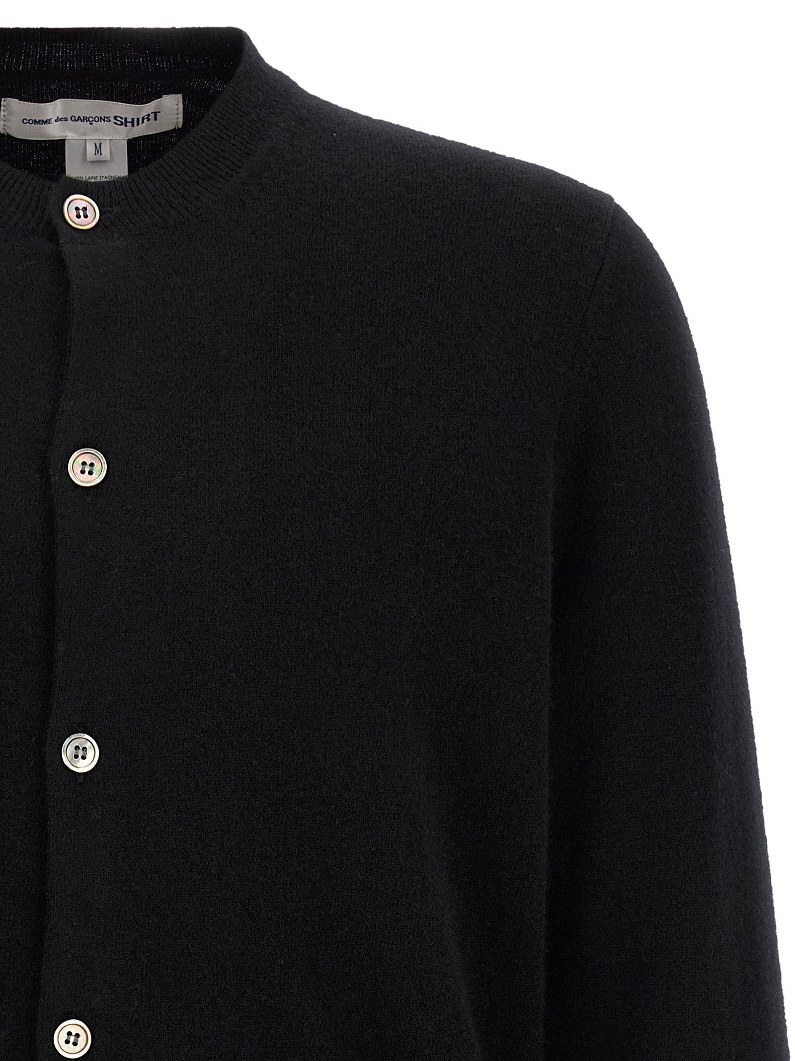 Comme des Garçons Pure Wool Color-Block Cardigan — Black, view 3