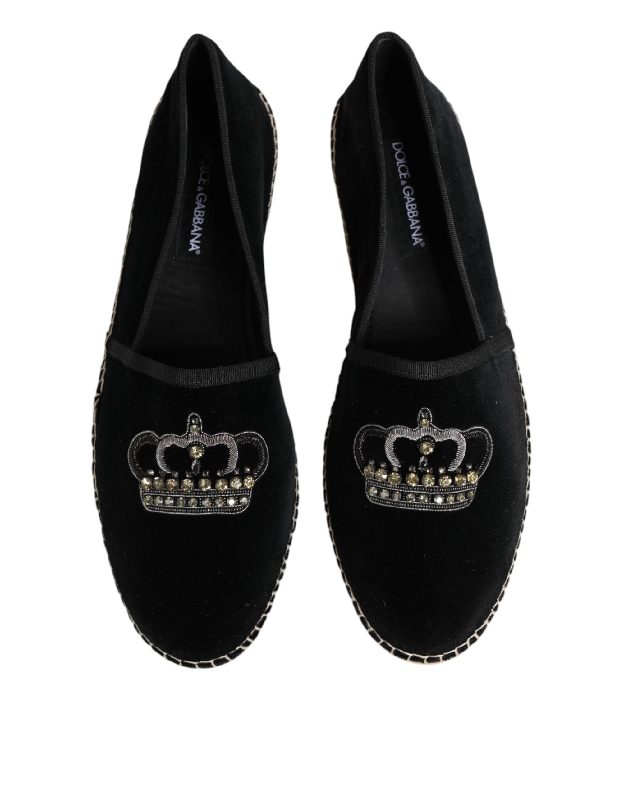 Dolce & Gabbana Crown-Embellished Velvet Espadrille Flat — Black, view 2
