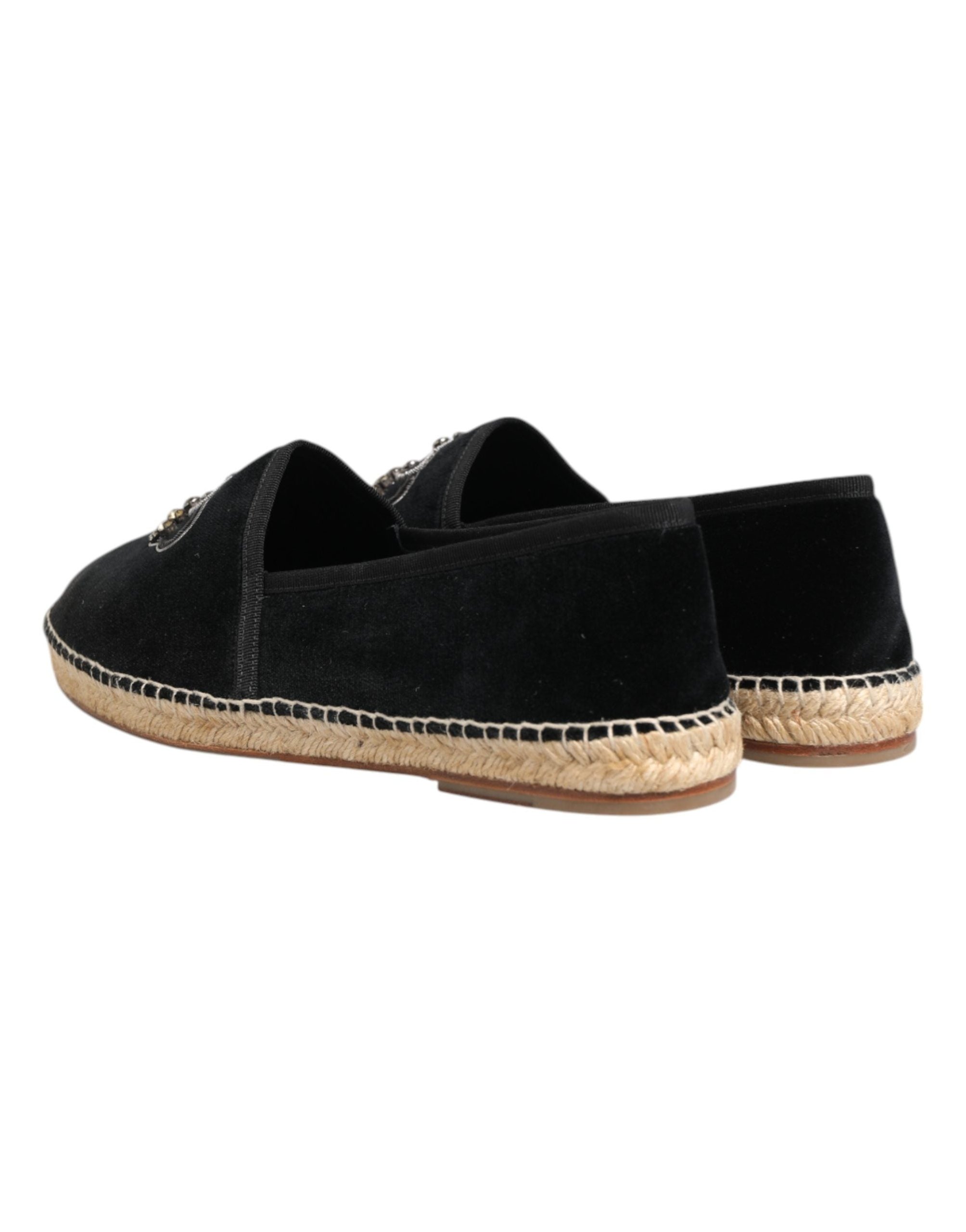 Dolce & Gabbana Crown-Embellished Velvet Espadrille Flat — Black, view 4