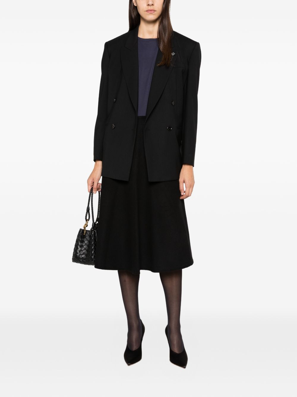 SUSANNE BOMMER Wool A-Line Midi Skirt — Black, view 2