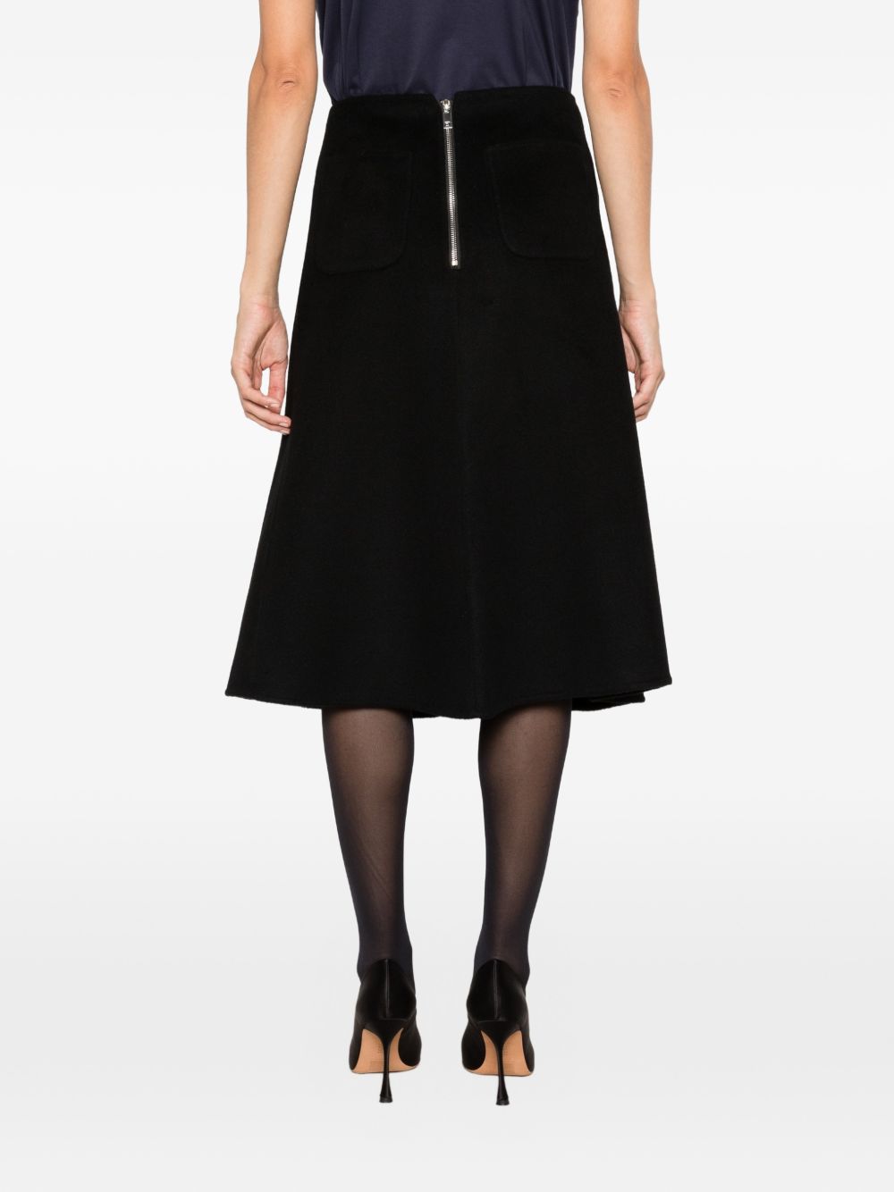 SUSANNE BOMMER Wool A-Line Midi Skirt — Black, view 5