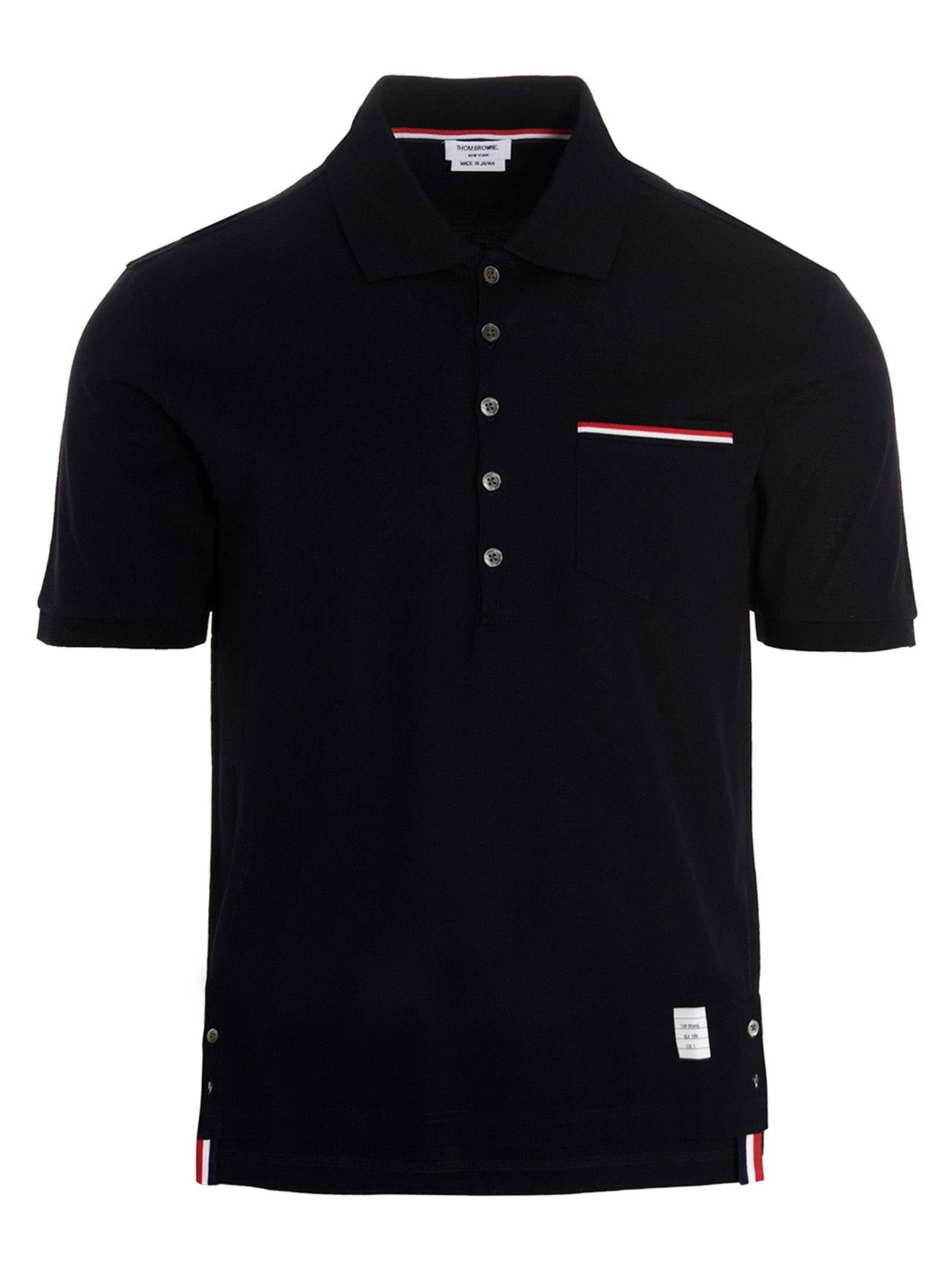 Thom Browne Piqué Cotton with RWB Trim Polo Shirt — Black by Thom Browne