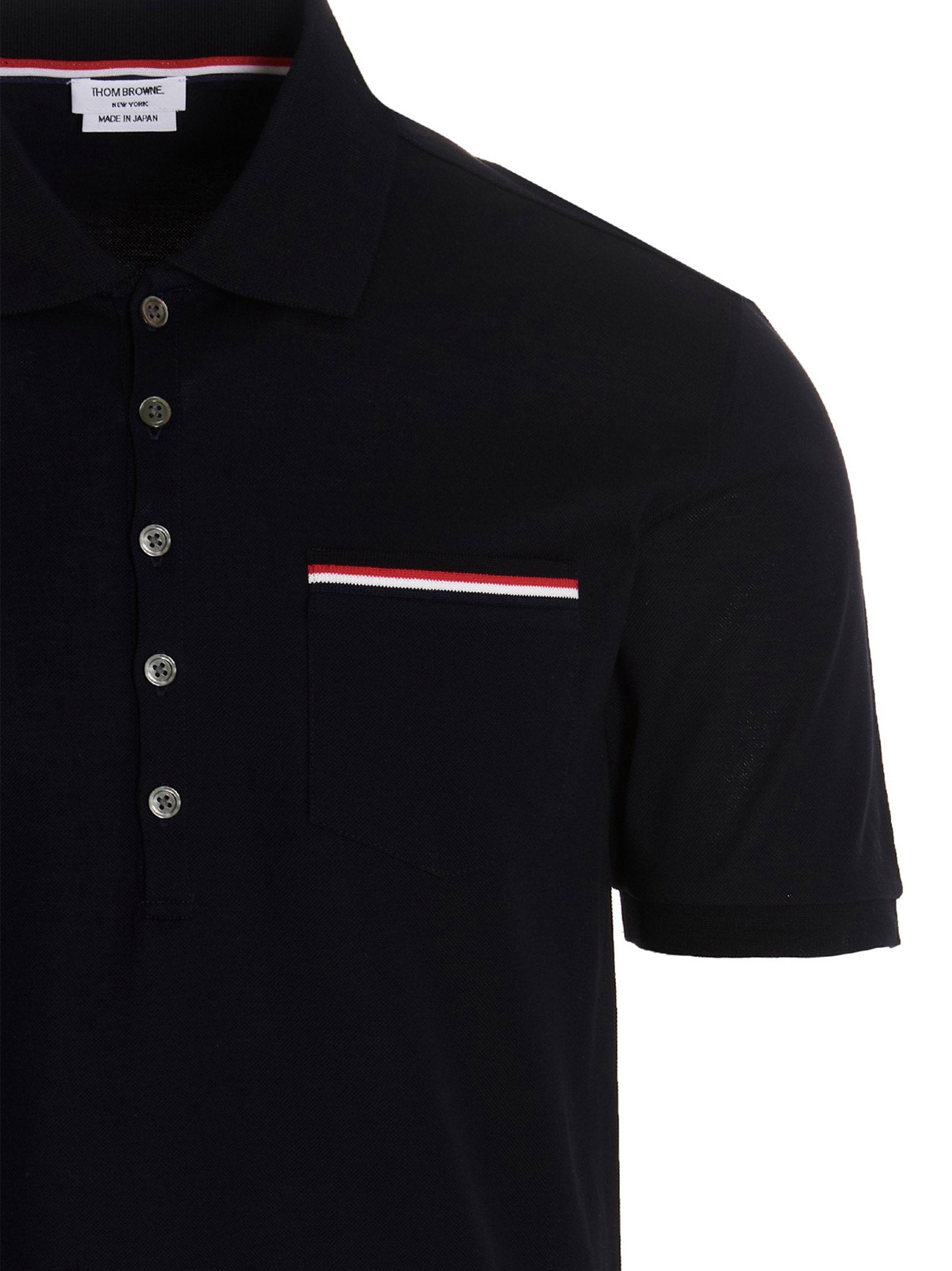 Thom Browne Piqué Cotton with RWB Trim Polo Shirt — Black, view 3