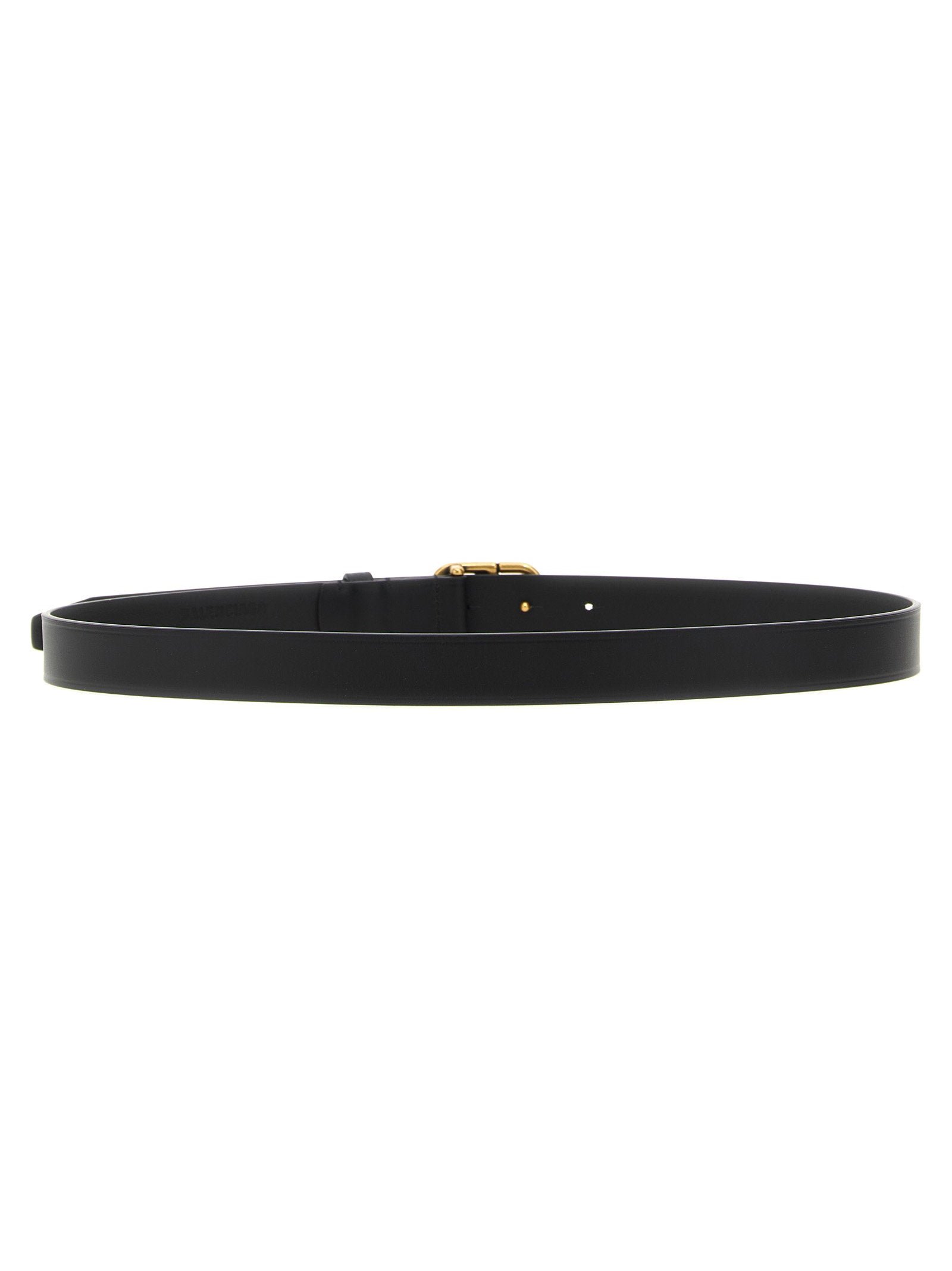 Balenciaga Leather with Logo Buckle Belt — Black, view 2