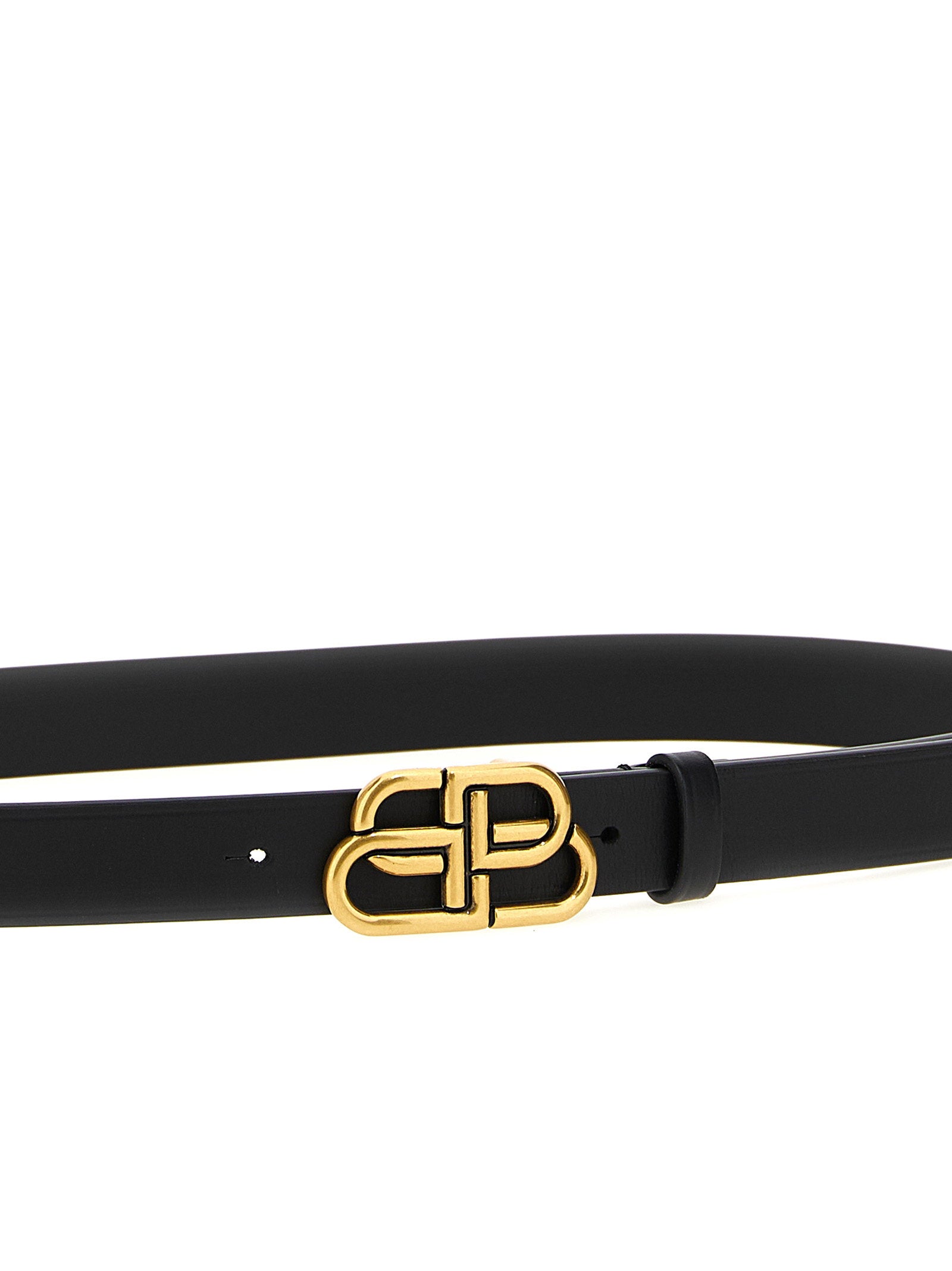 Balenciaga Leather with Logo Buckle Belt — Black, view 3