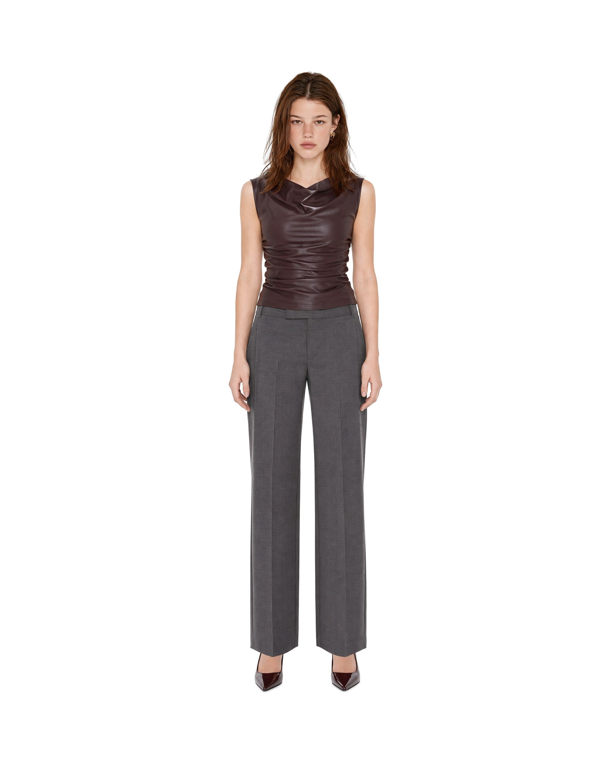 Patrizia Pepe Tailored Grey Flannel Lyocell Trousers — Gray - 44, view 3