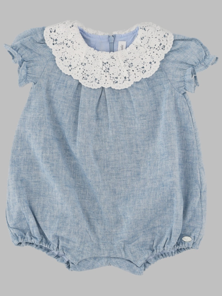 Tartine Et Chocolat Lace Collar Romper — Blue - 6 mths by Tartine Et Chocolat