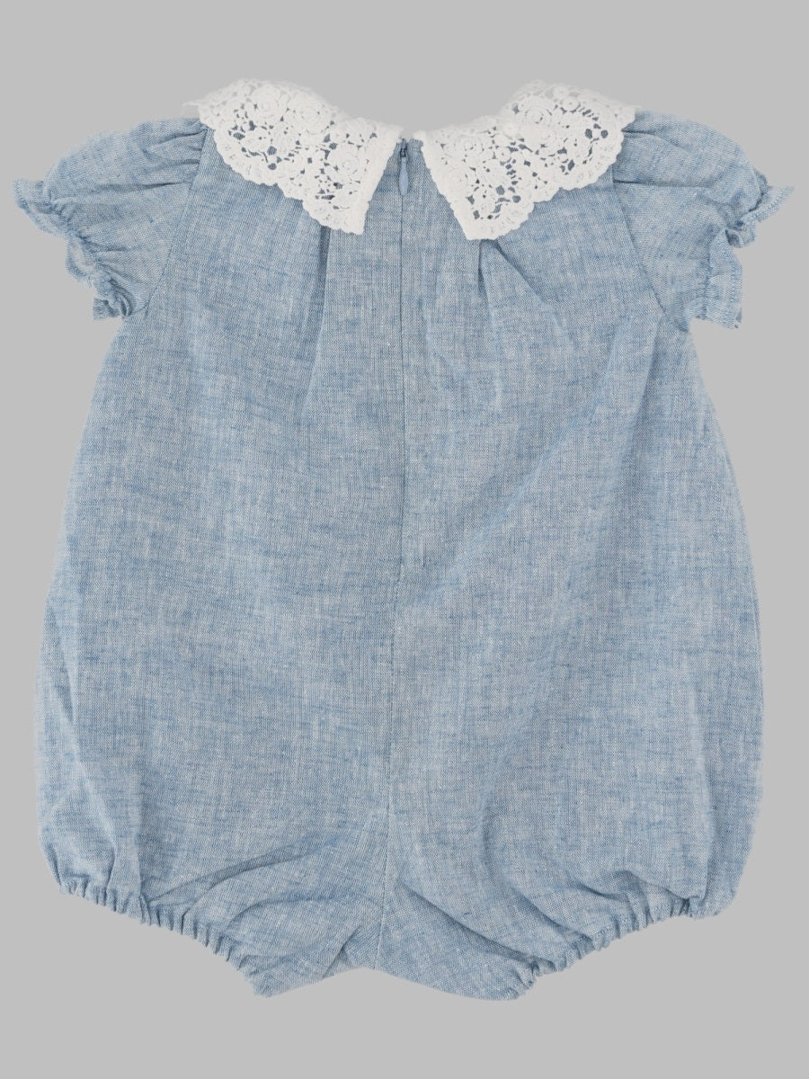 Tartine Et Chocolat Lace Collar Romper — Blue - 6 mths, view 2