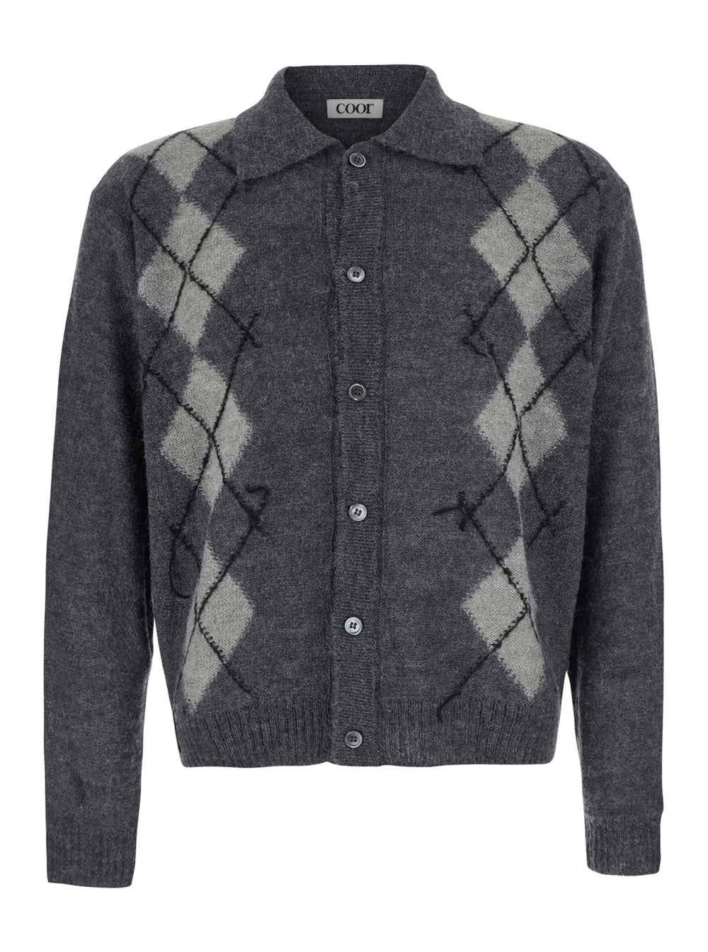 Coor Argyle Wool Blend Cardigan — Gray - M by Coor