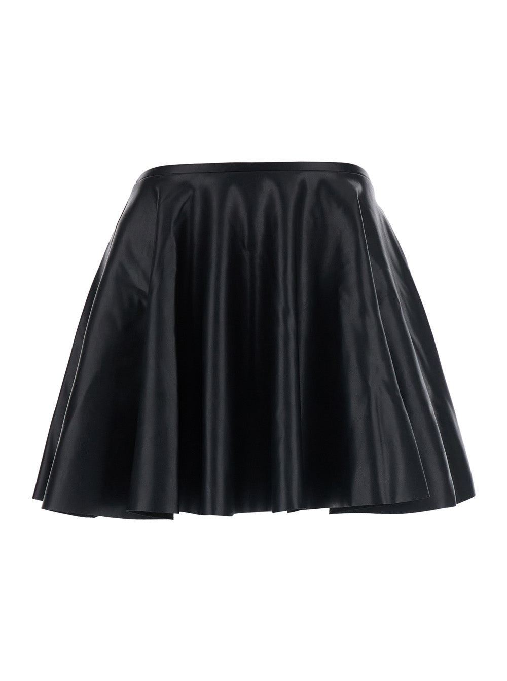Norma Kamali Flared Leather Mini Skirt — Black - M by Norma Kamali