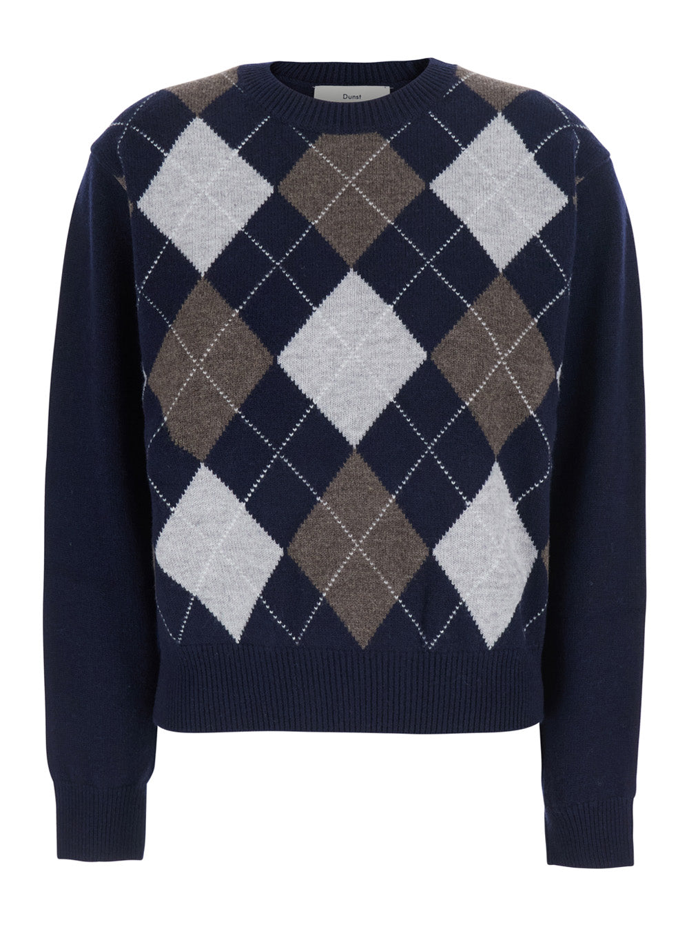 Dunst Argyle Wool Sweater — Navy - S by Dunst