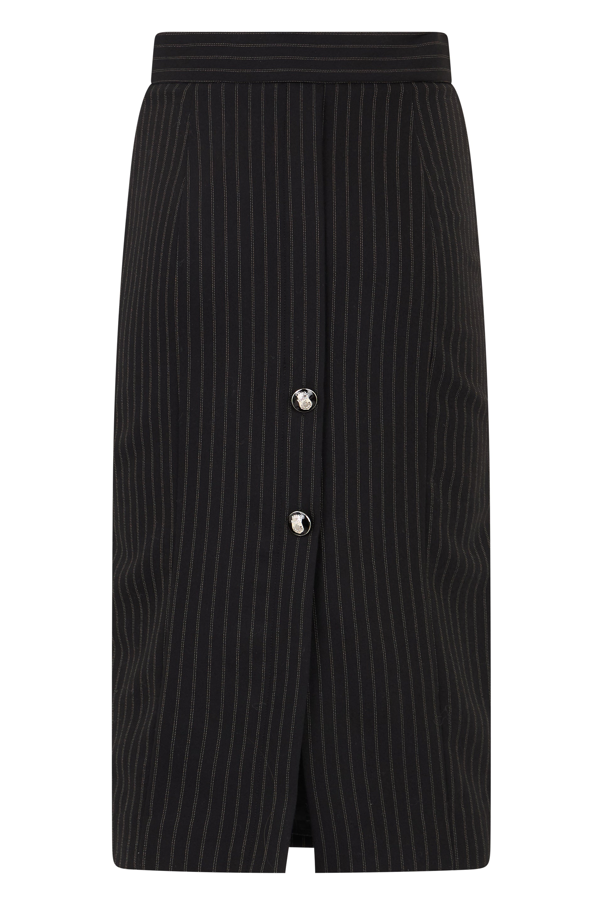 Elisabetta Franchi Virgin Wool Pinstripe Pencil Skirt — Black, view 2