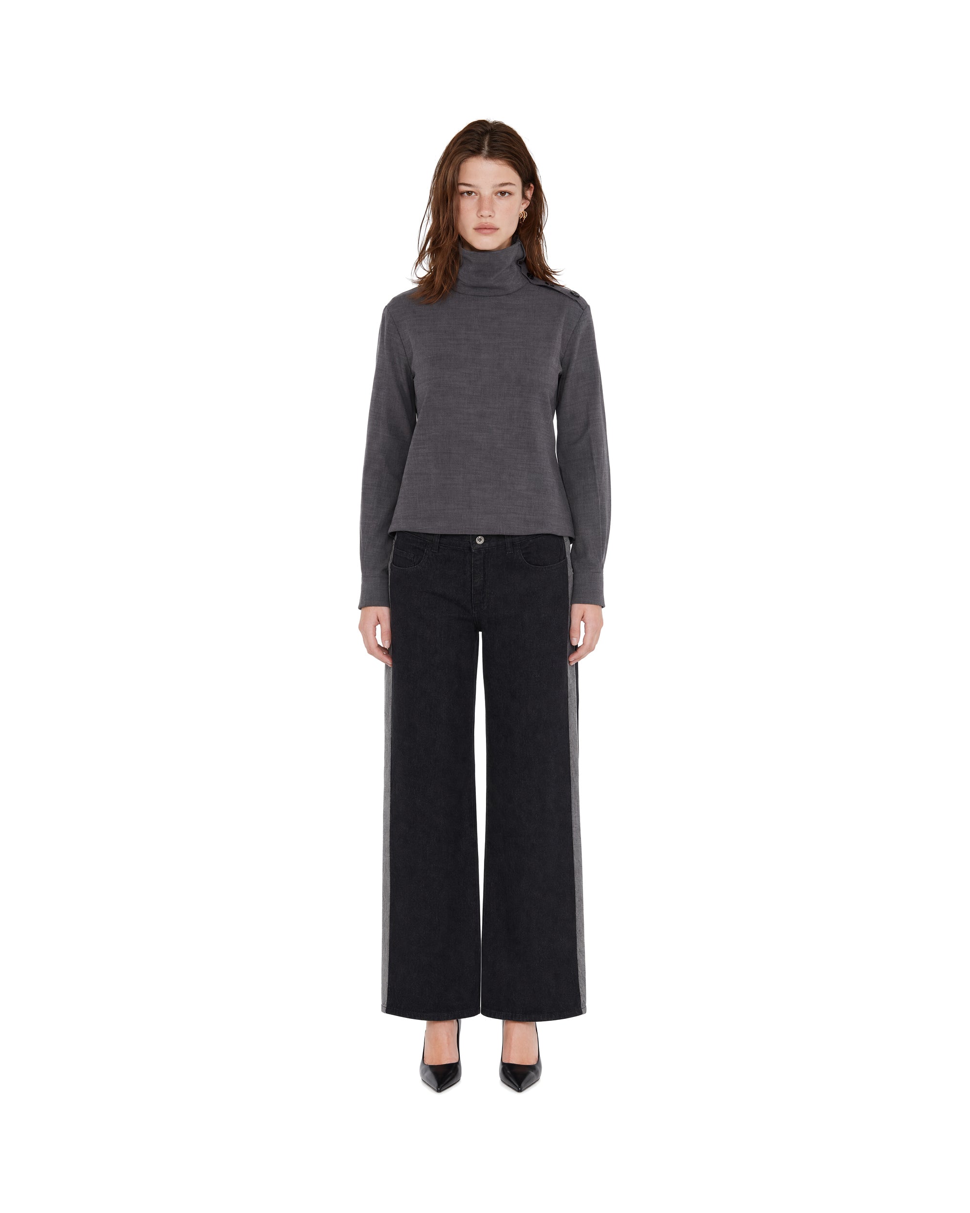 Patrizia Pepe Lyocell Balloon Sleeve Blouse — Grey, view 3