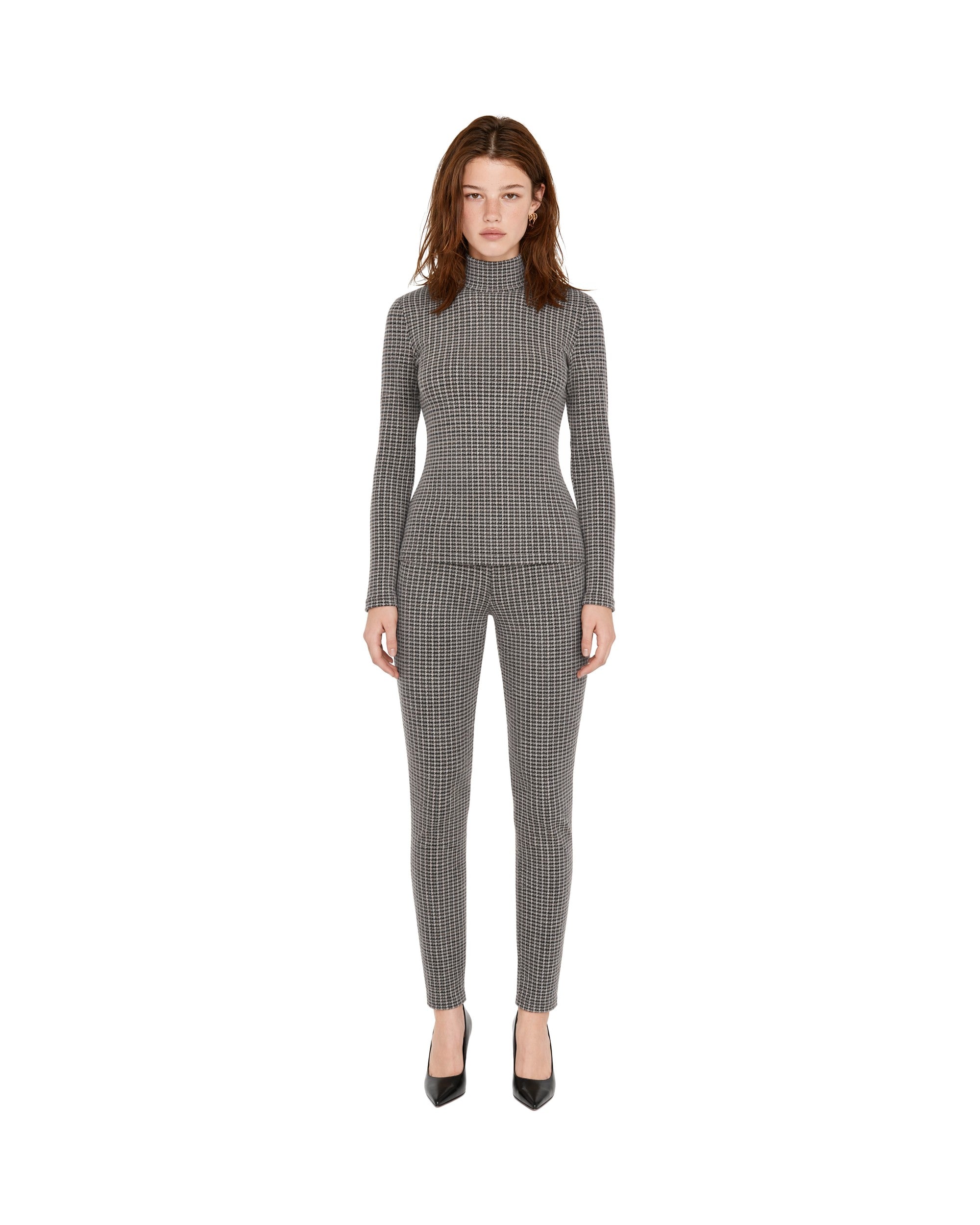 Patrizia Pepe Pied-de-Poule Roll Neck Sweater — Gray, view 3