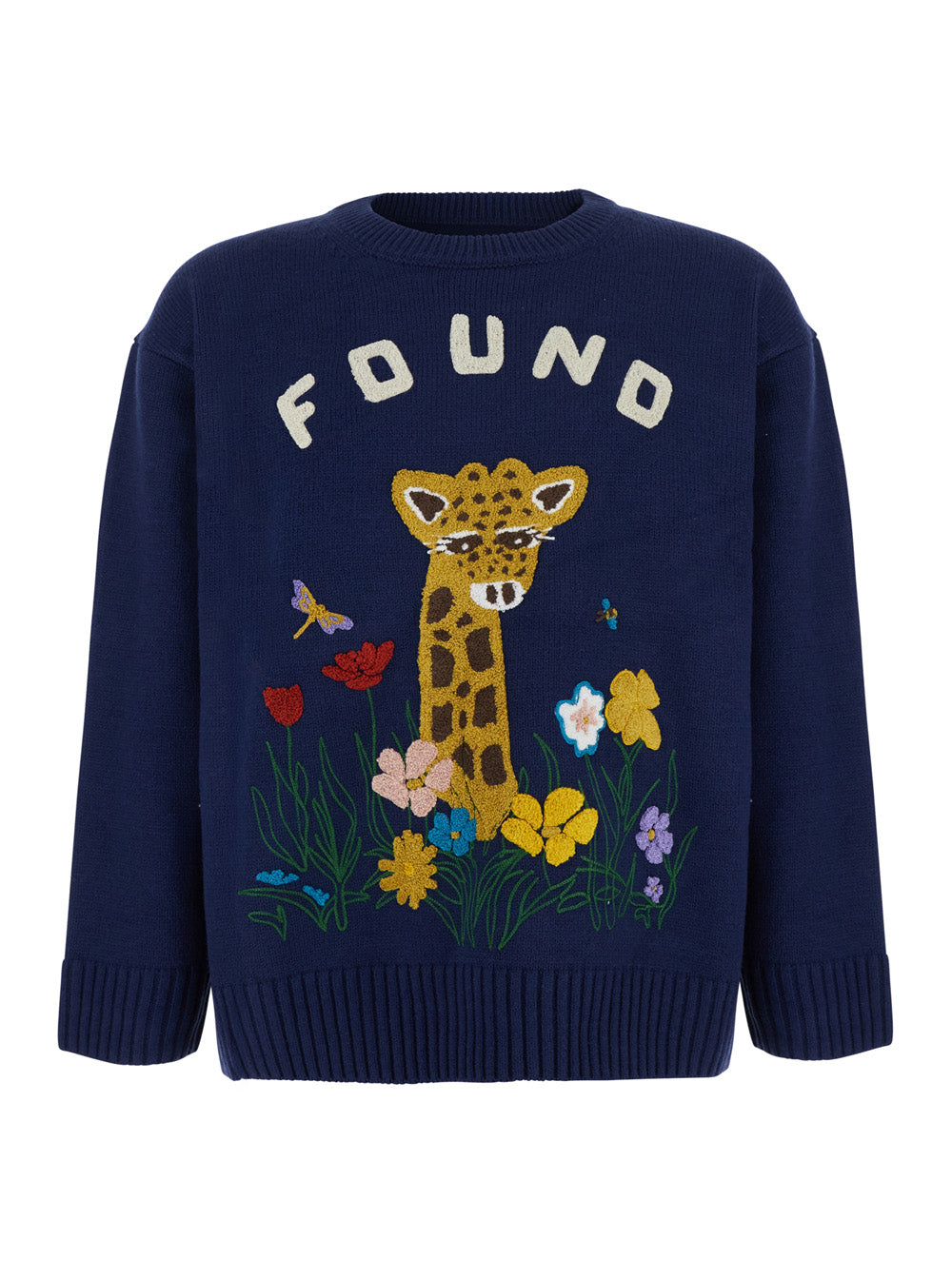 Found Wildlife Embroidered Knit Sweater — Navy by Found