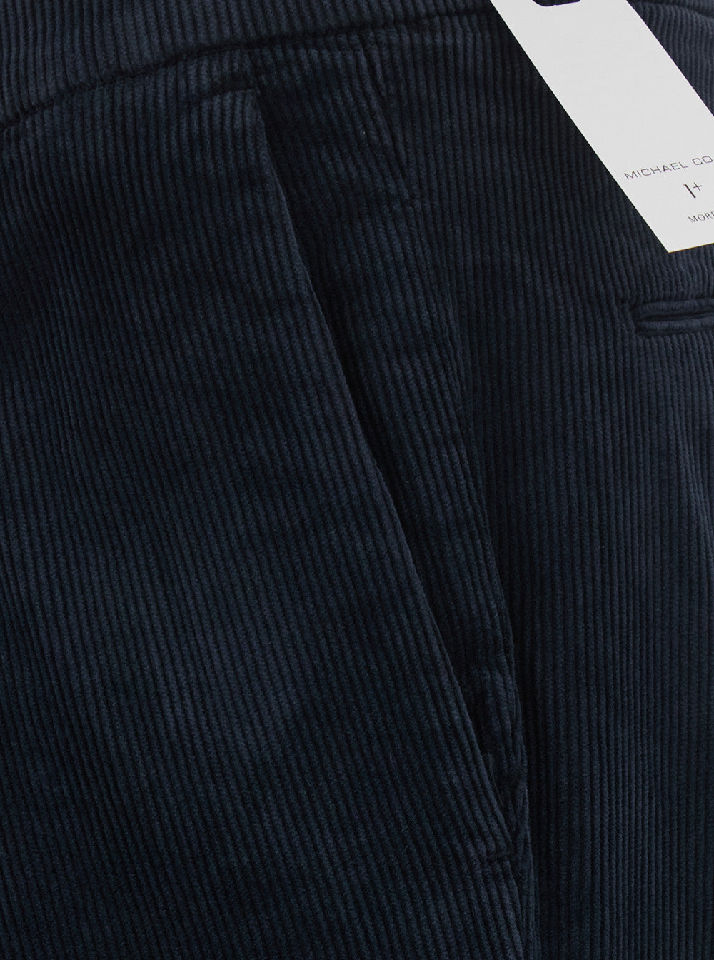 Michael Coal Pleated Cotton Trousers — Blue, view 3