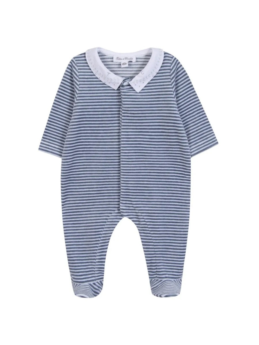 Tartine Et Chocolat Striped Cotton-Blend Bodysuit — Blue, view 2