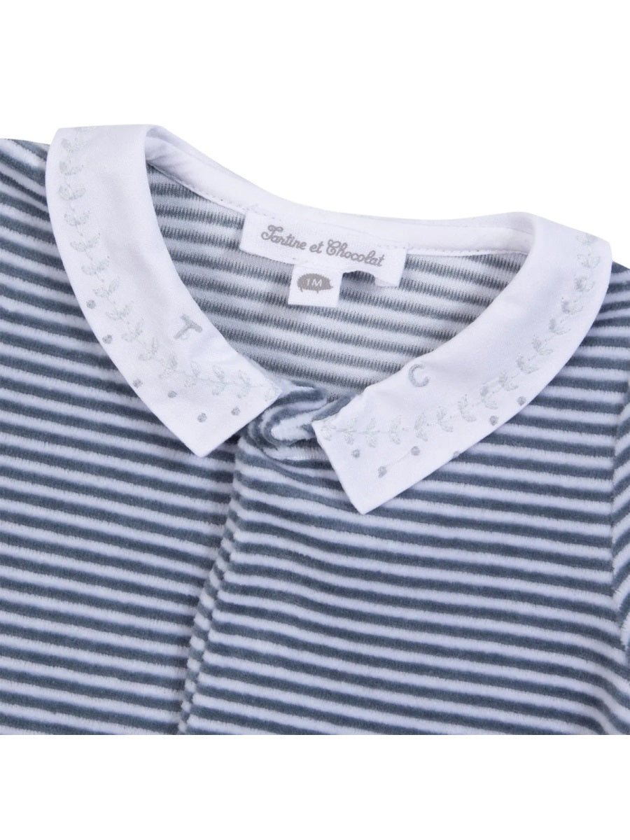 Tartine Et Chocolat Striped Cotton-Blend Bodysuit — Blue, view 3