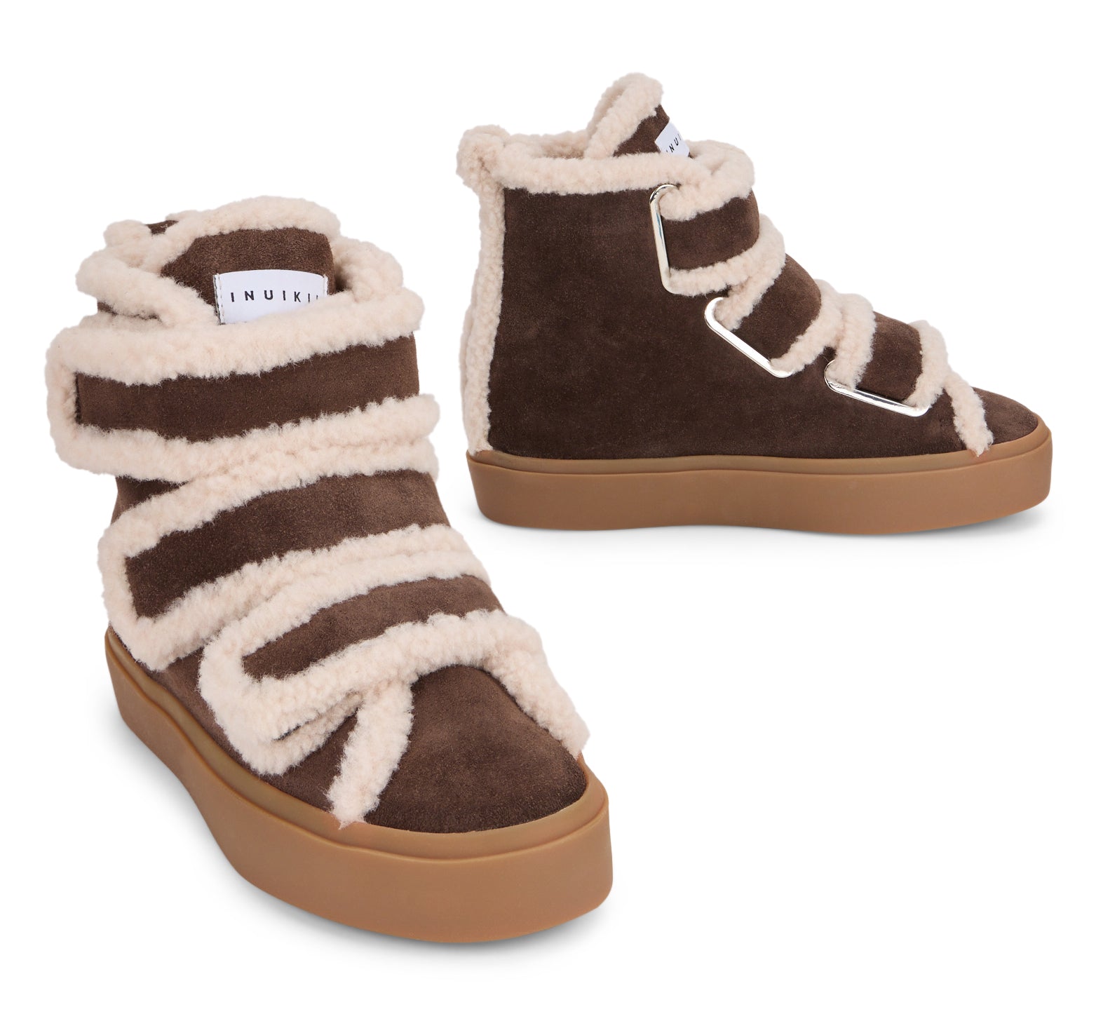 Inuikii Sherpa-Lined Suede Ankle Boots — Brown, view 3