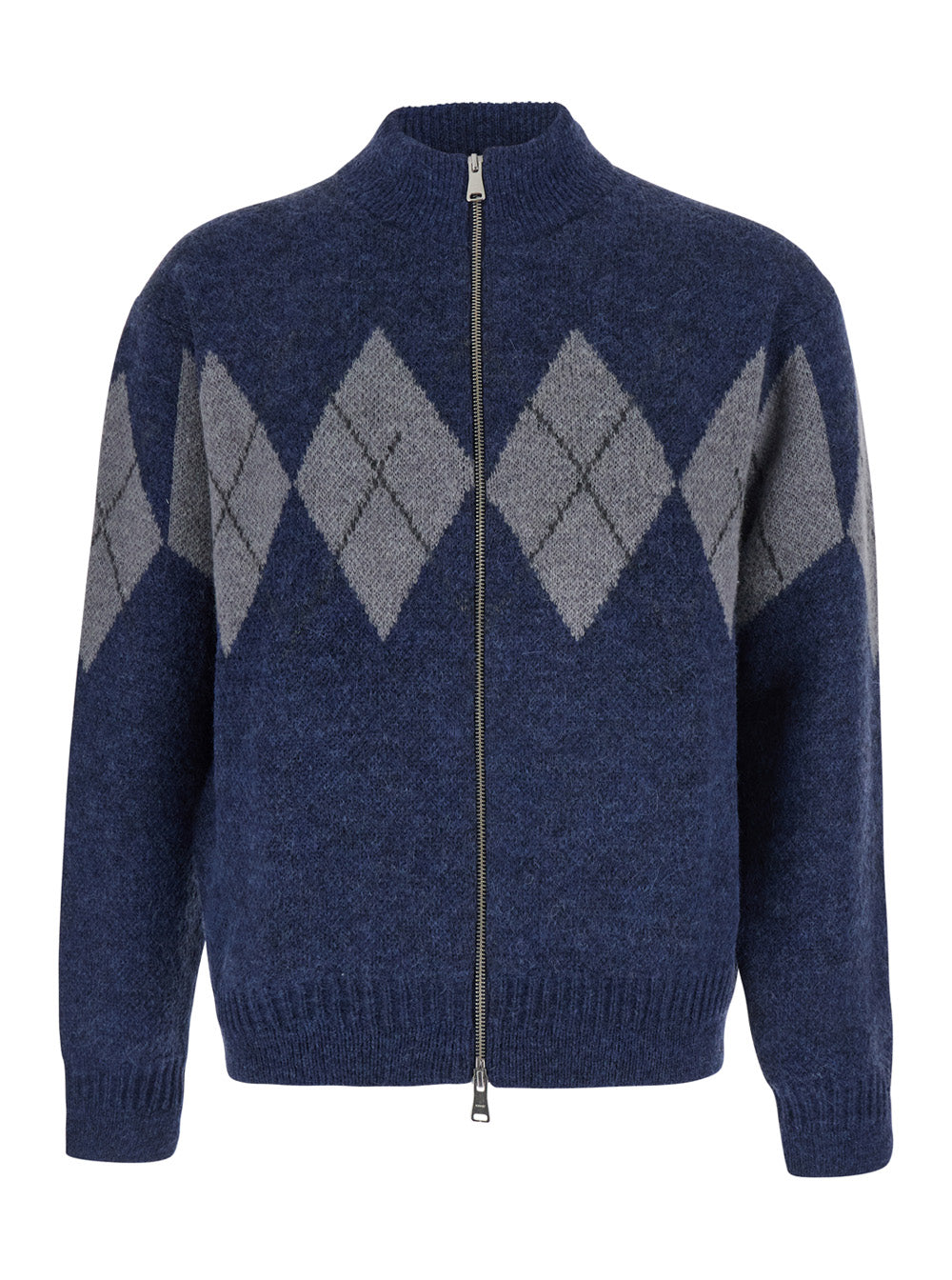 Coor Argyle Wool-Blend Zip-Up Sweater — Blue by Coor