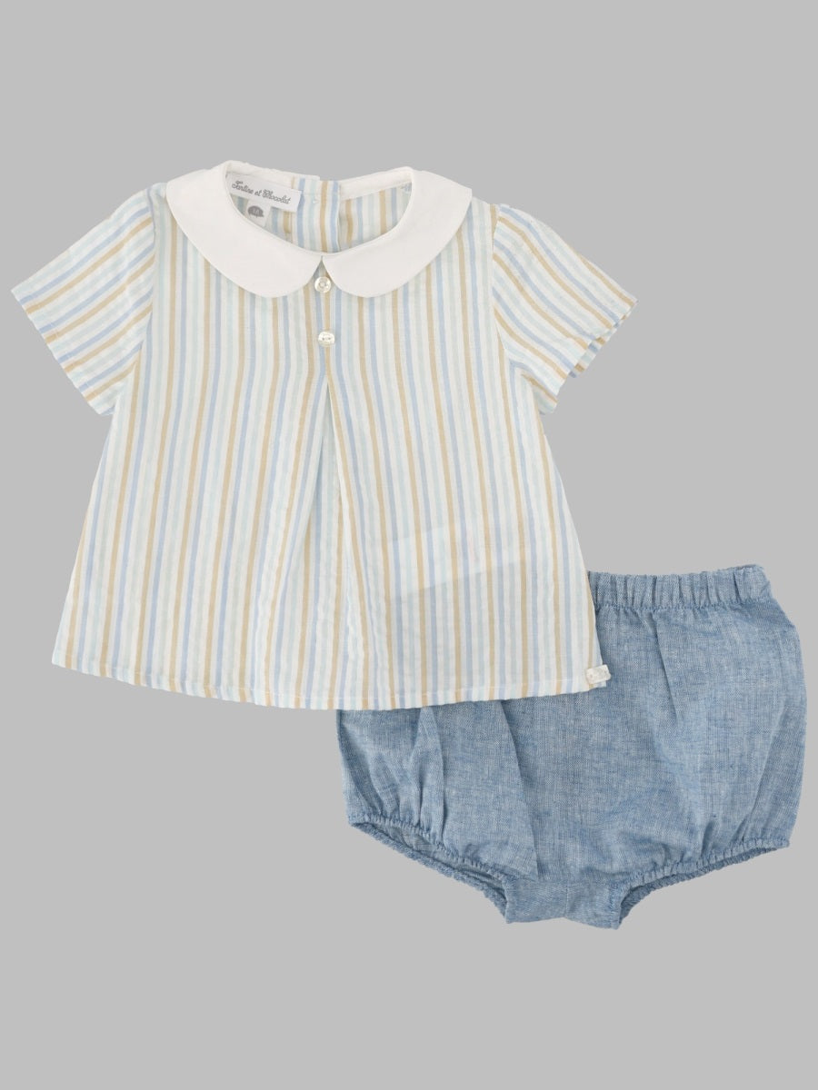 Tartine Et Chocolat Peter Pan Collar Blouse and Shorts Set — Blue - 12 mths by Tartine Et Chocolat