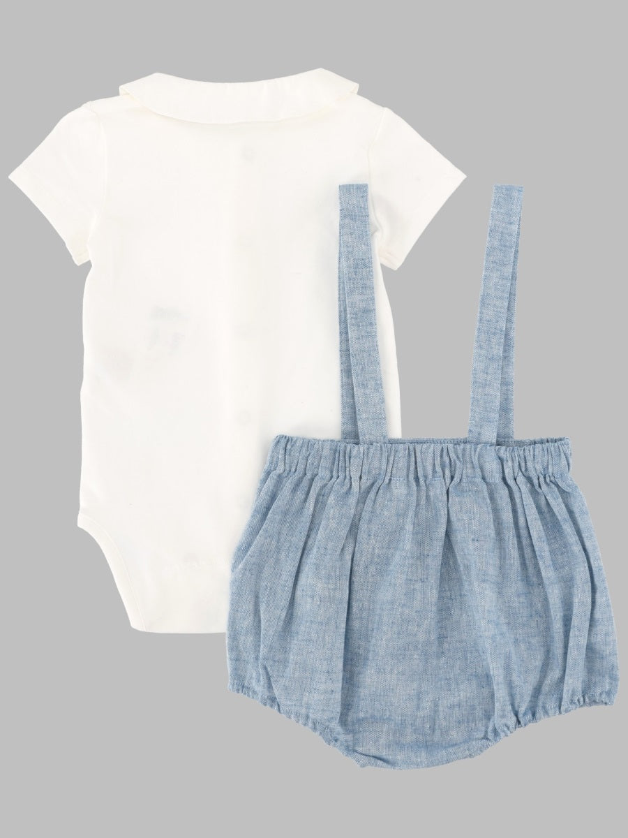 Tartine Et Chocolat Linen-Blend Collared Bodysuit — Blue - 3 mths, view 2
