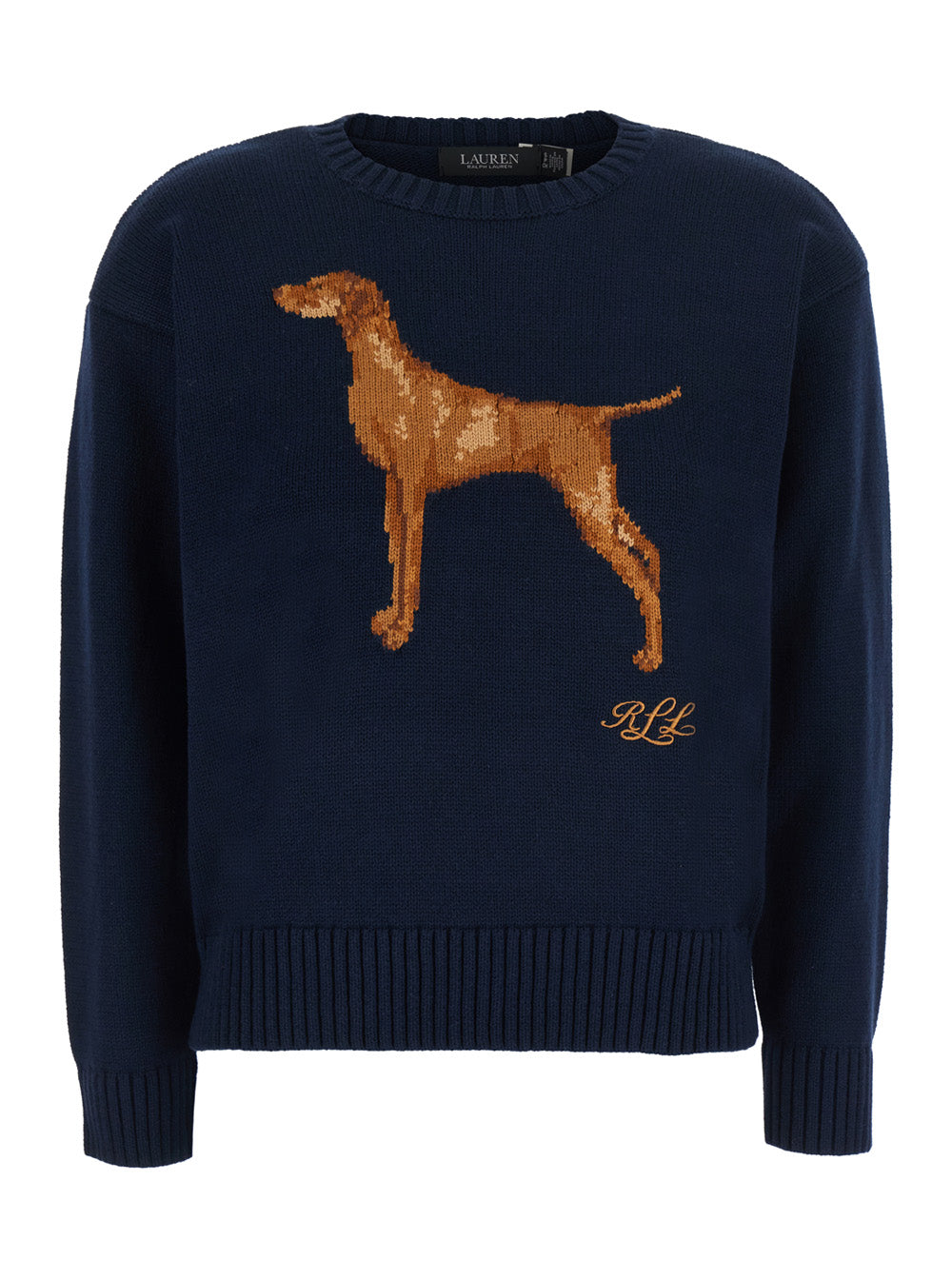 Lauren Ralph Lauren Dog Intarsia Cotton Sweater — Navy by Lauren Ralph Lauren