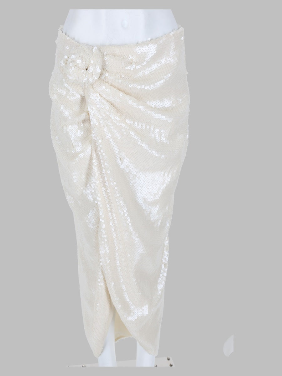 Rotate Birger Christensen Sequin Knot Detail Skirt — Beige by Rotate Birger Christensen