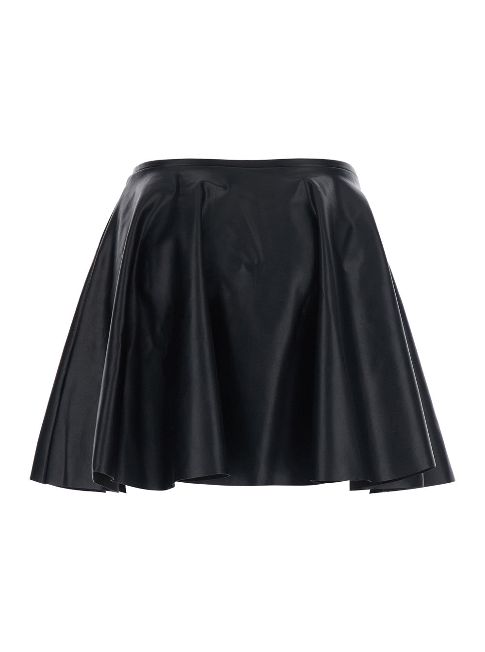 Norma Kamali Flared Leather Skirt — Black, view 2