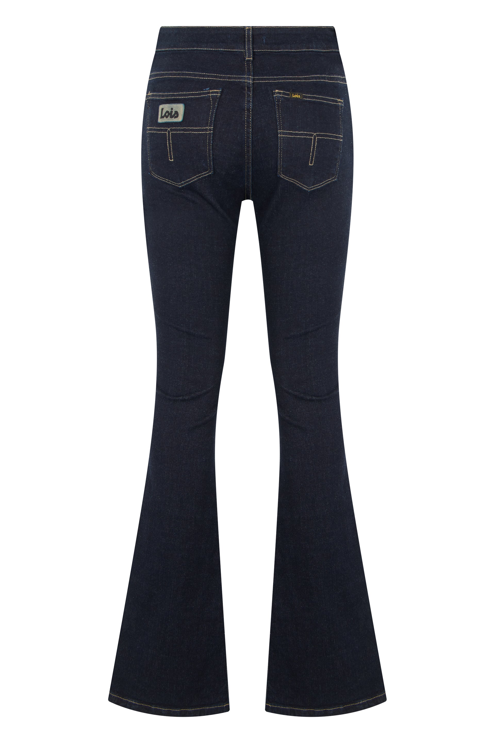Lois Jeans Dark Rinse Denim Flared Jeans — Navy, view 2