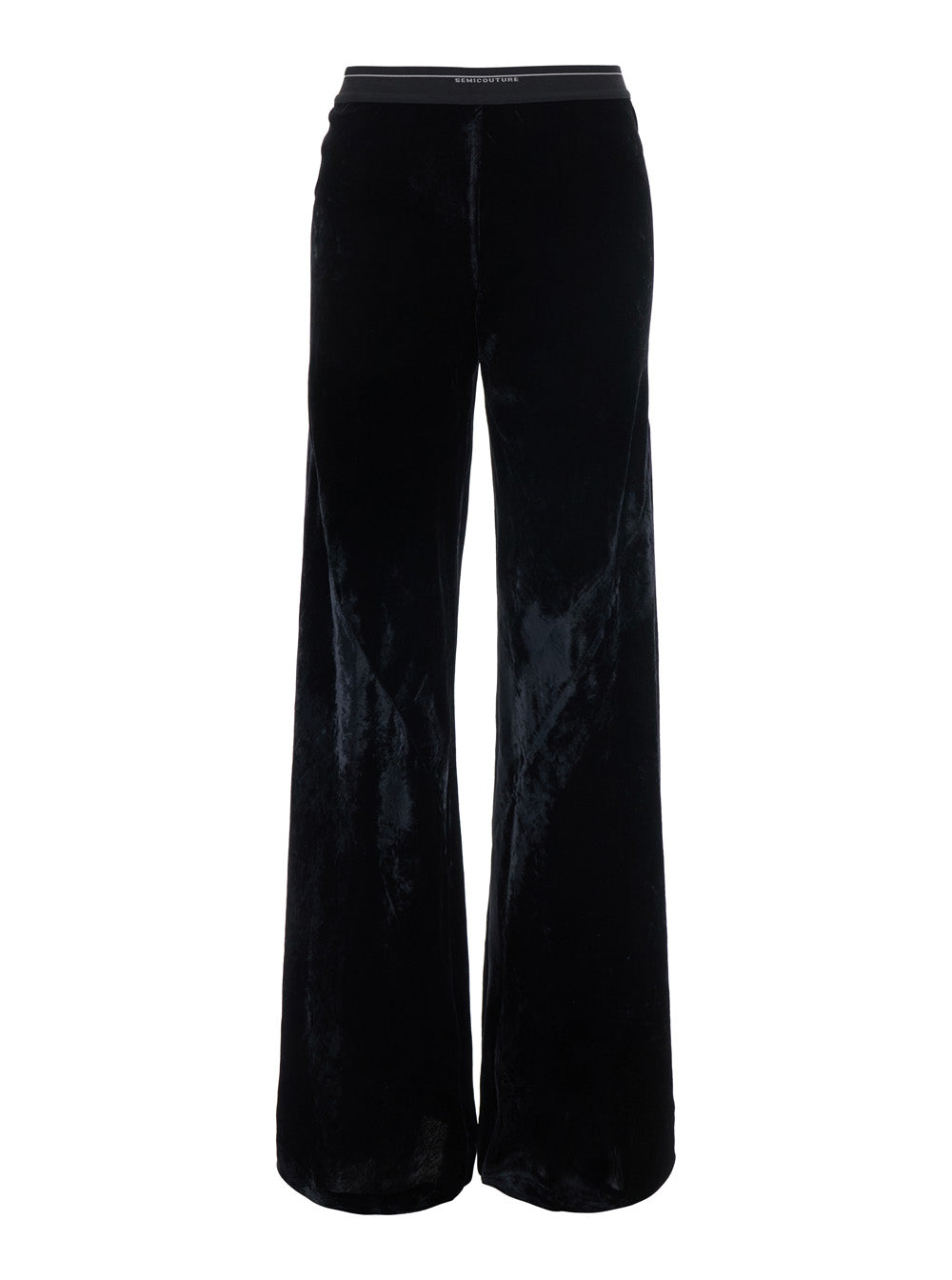Semicouture Velvet Straight-Leg Trousers — Black by Semicouture