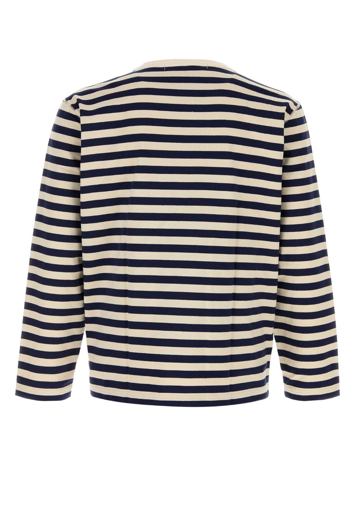 Junya Watanabe Striped Cotton T-Shirt — Navy, view 2