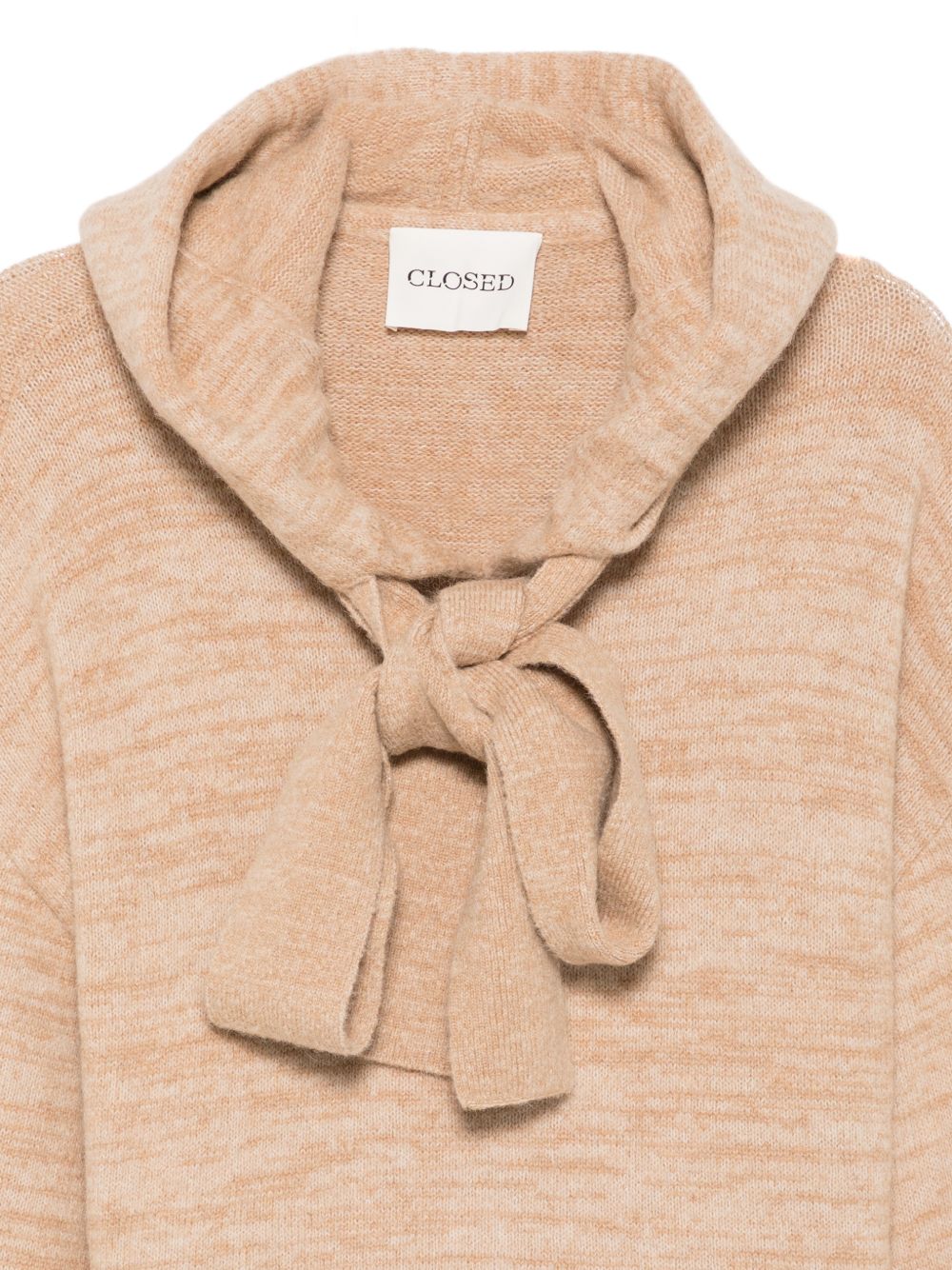 Closed Hooded Knit Sweatshirt — Beige, view 2